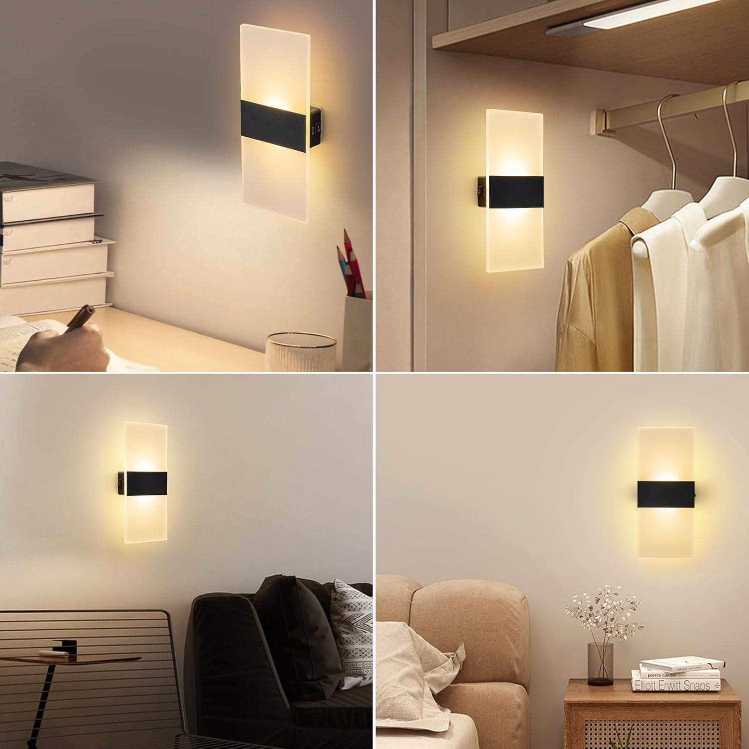 Juego de Apliques de Pared LED SURPALIG 2PCS Táctil 4000mAh