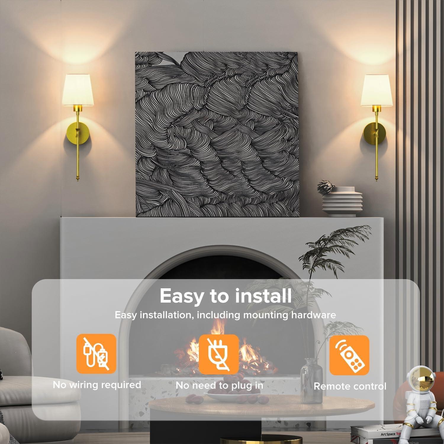 Aplique de pared Viyawise dorado, juego de 2 luces recargables