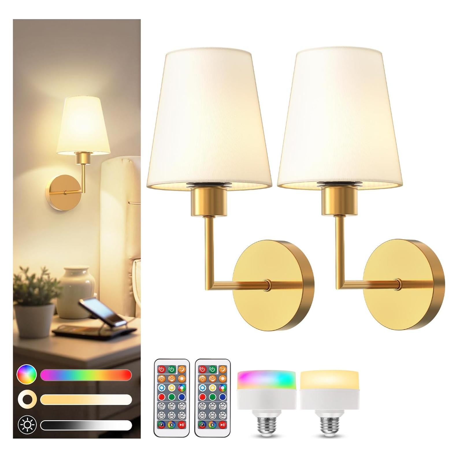 Apliques de Pared Recargables DORESshop Dorado 2 Unidades