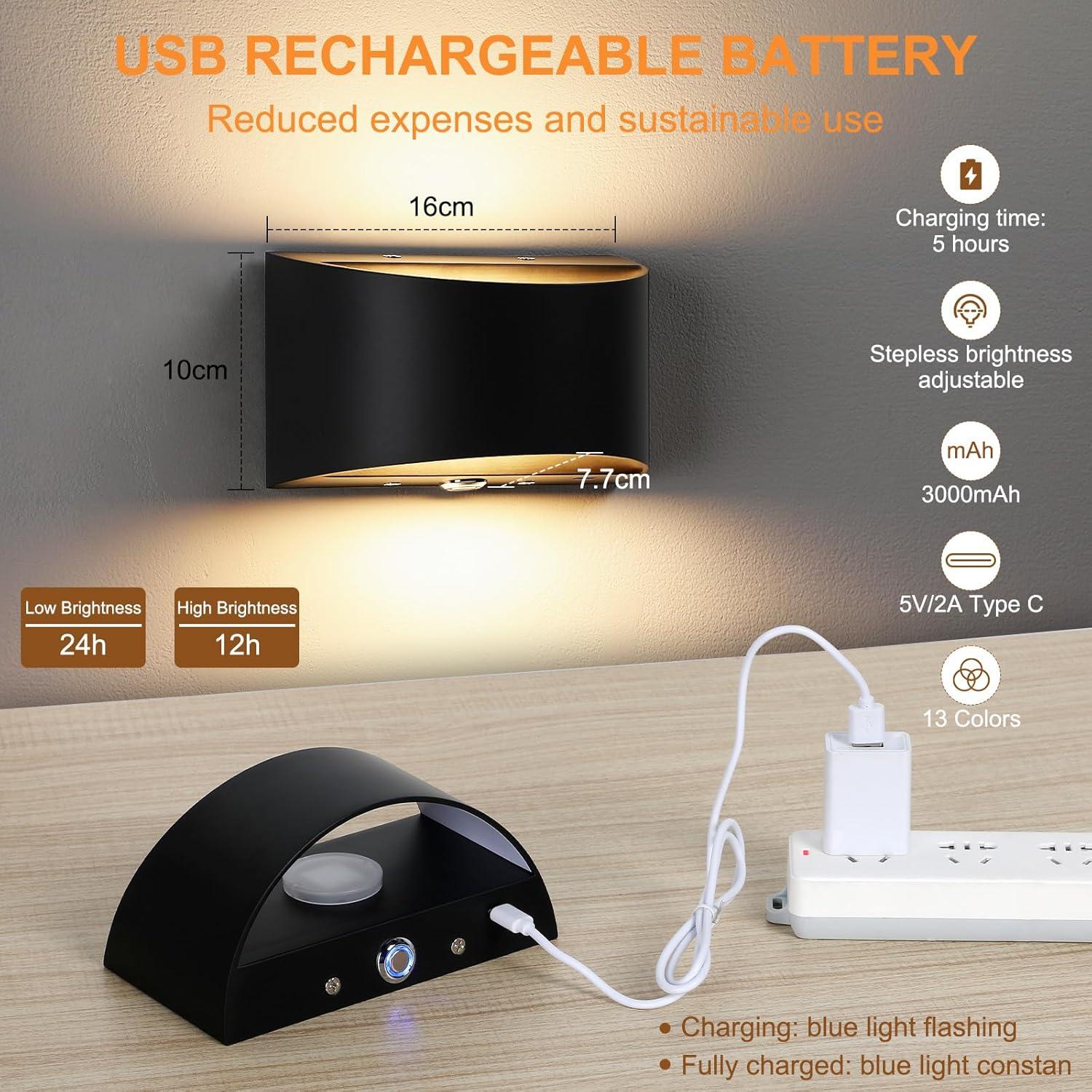 Aplique de Pared Inalámbrico Lightess Negro LED RGB 13 Colores