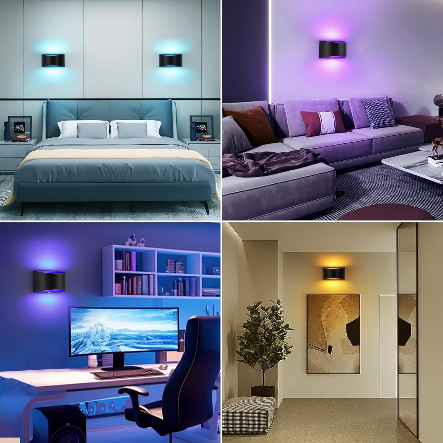 Aplique de Pared Inalámbrico Lightess Negro LED RGB 13 Colores