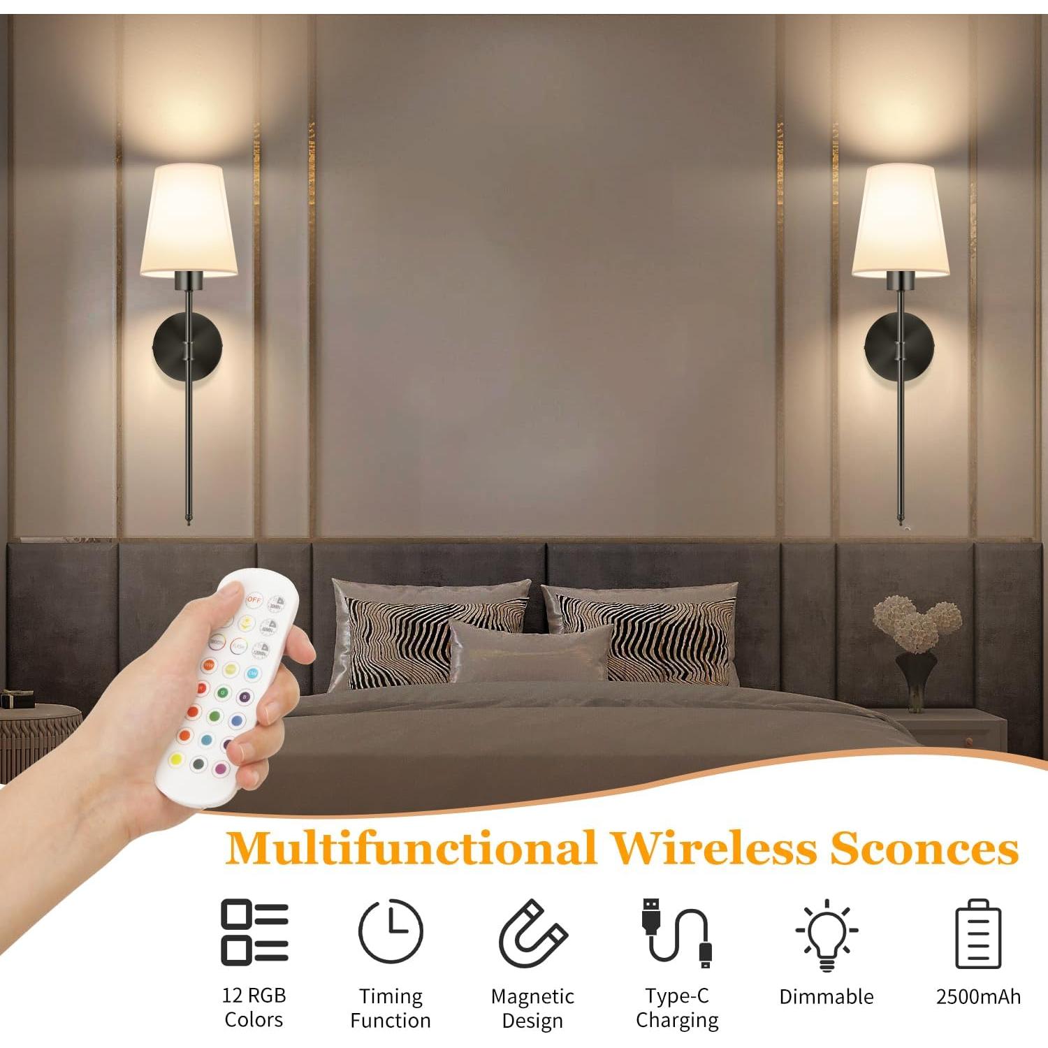 Juego de 2 Apliques de Pared Inalámbricos TISLYCO Negros