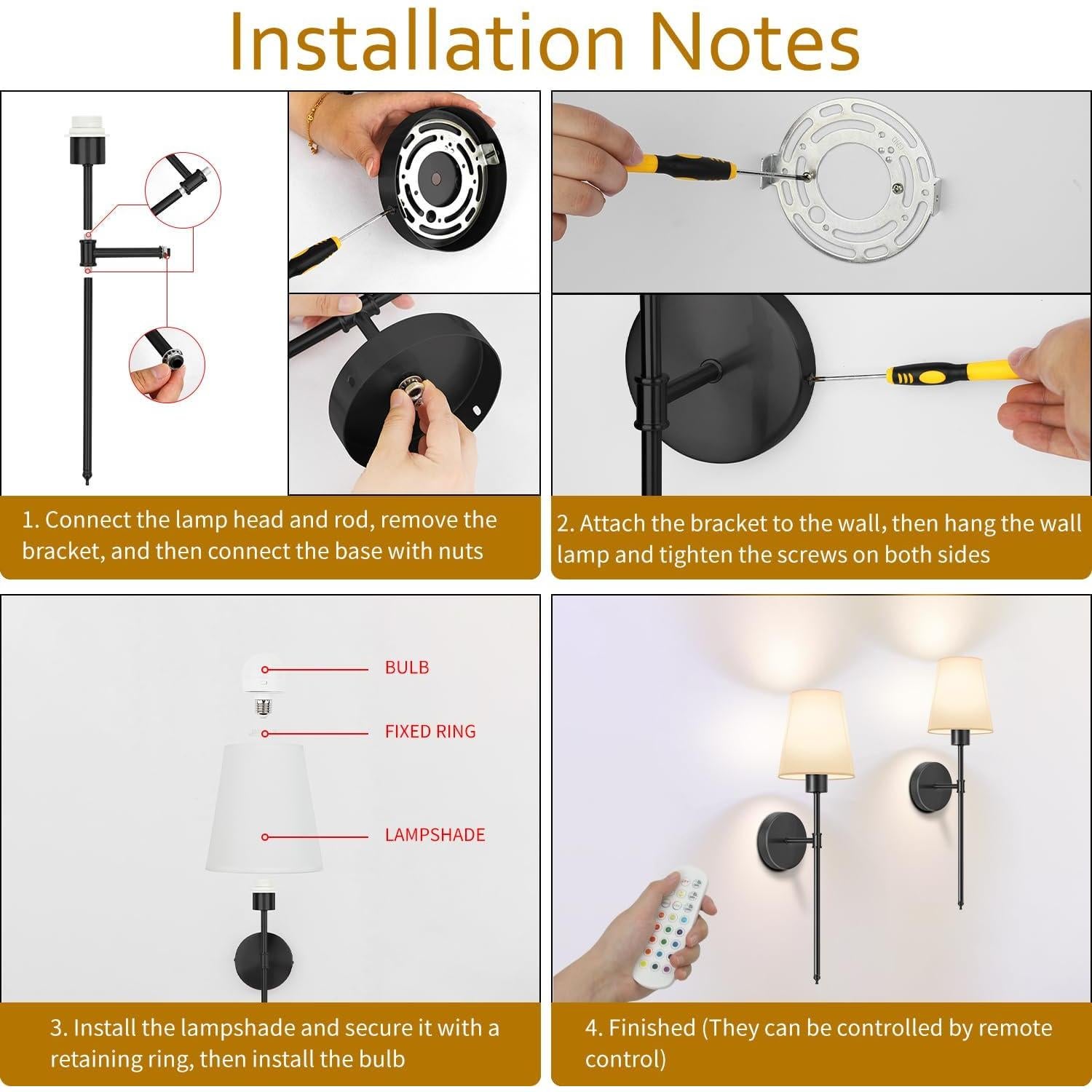 Juego de 2 Apliques de Pared Inalámbricos TISLYCO Negros