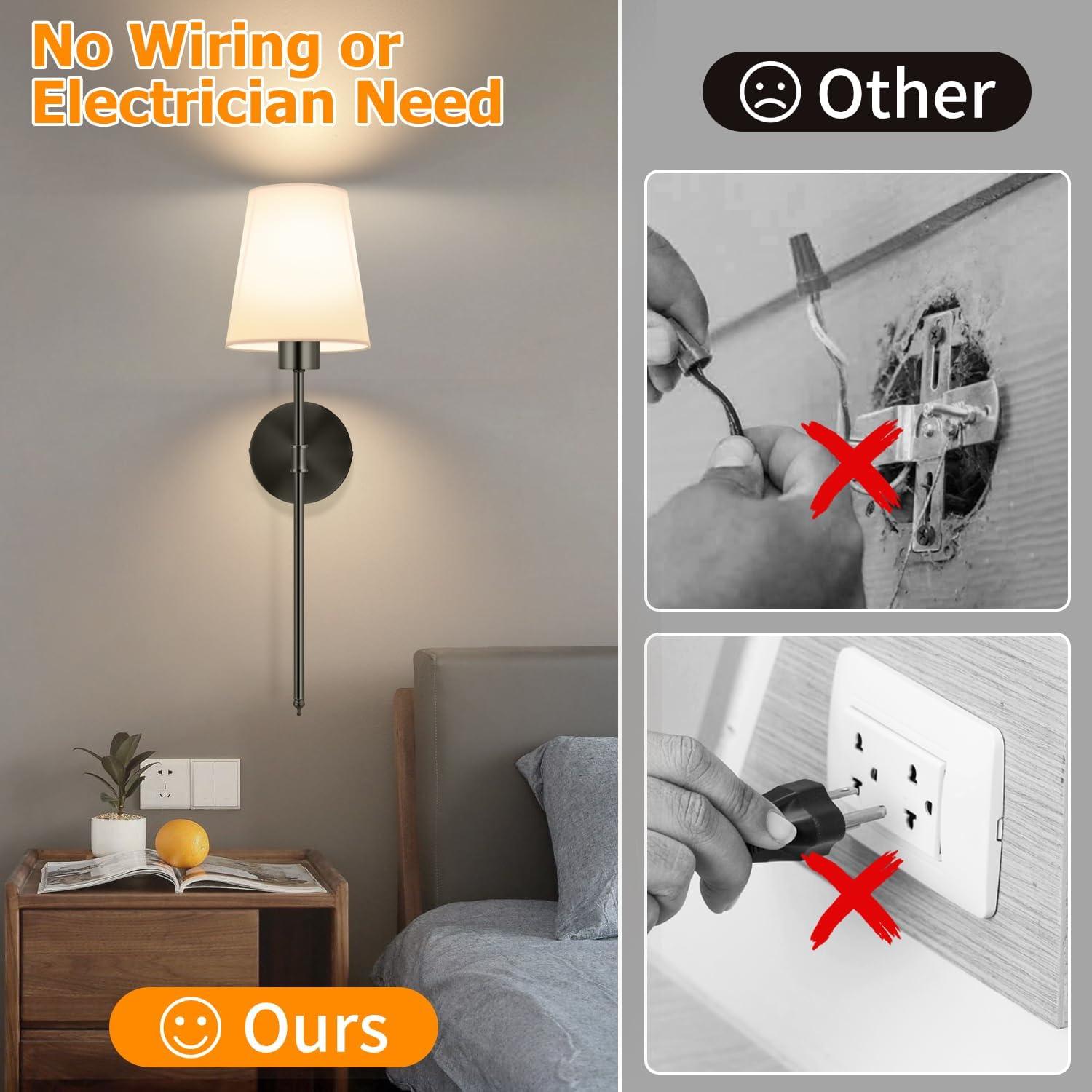 Juego de 2 Apliques de Pared Inalámbricos TISLYCO Negros