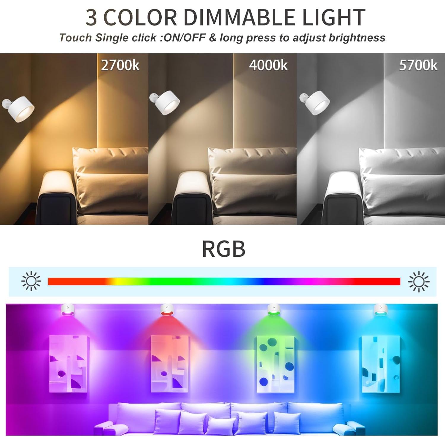 Apliques de Pared LED Adetu 2 Pcs con Control Remoto y Batería