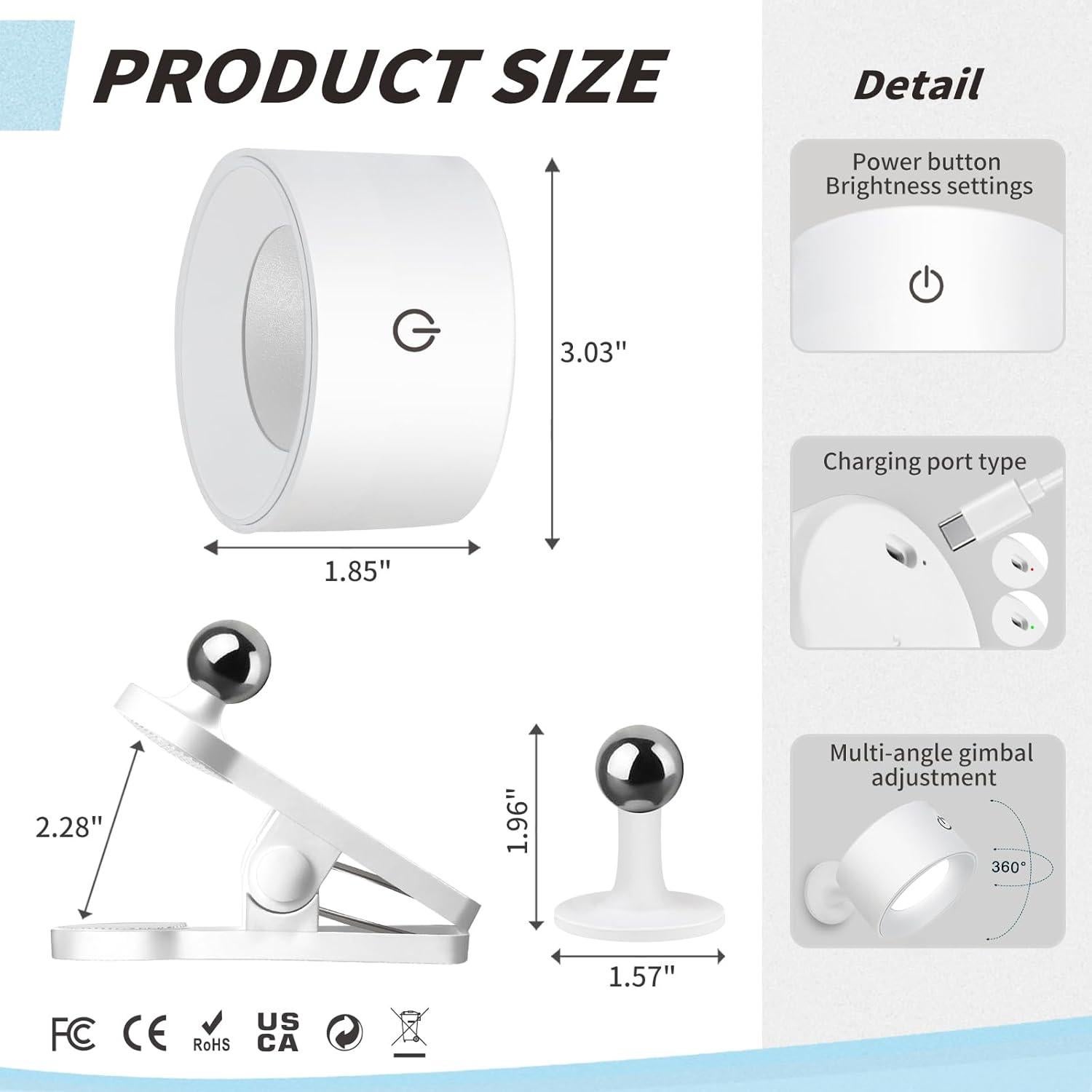 Apliques de Pared LED Adetu 2 Pcs con Control Remoto y Batería