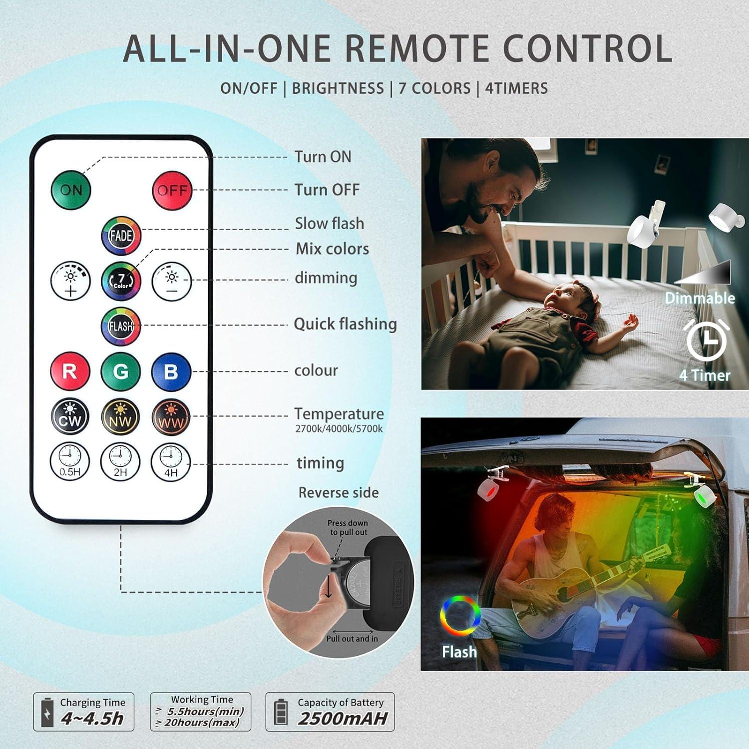 Apliques de Pared LED Adetu 2 Pcs con Control Remoto y Batería