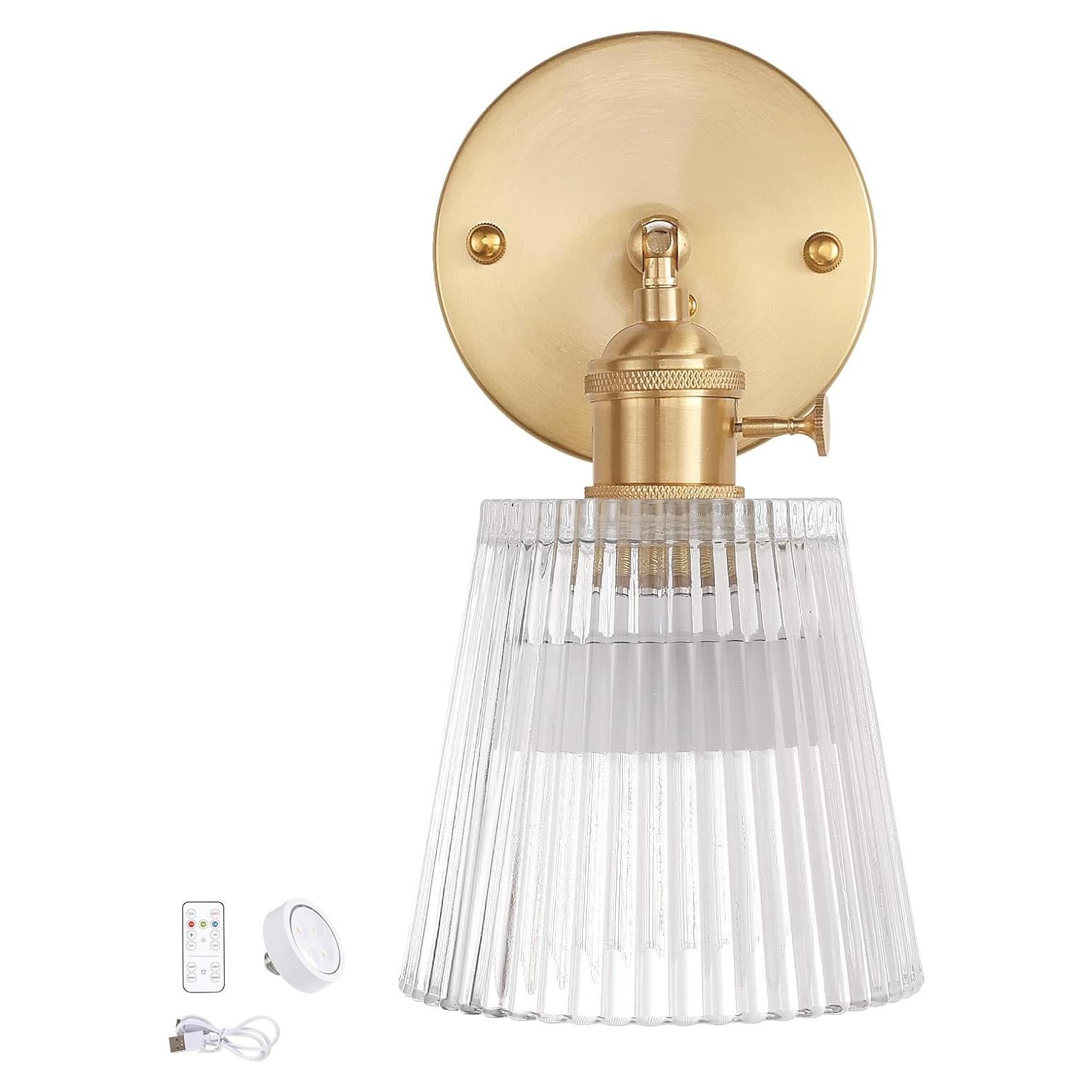 Aplique de Pared Vintage Shenmoyl con Pantalla de Vidrio y Control Remoto