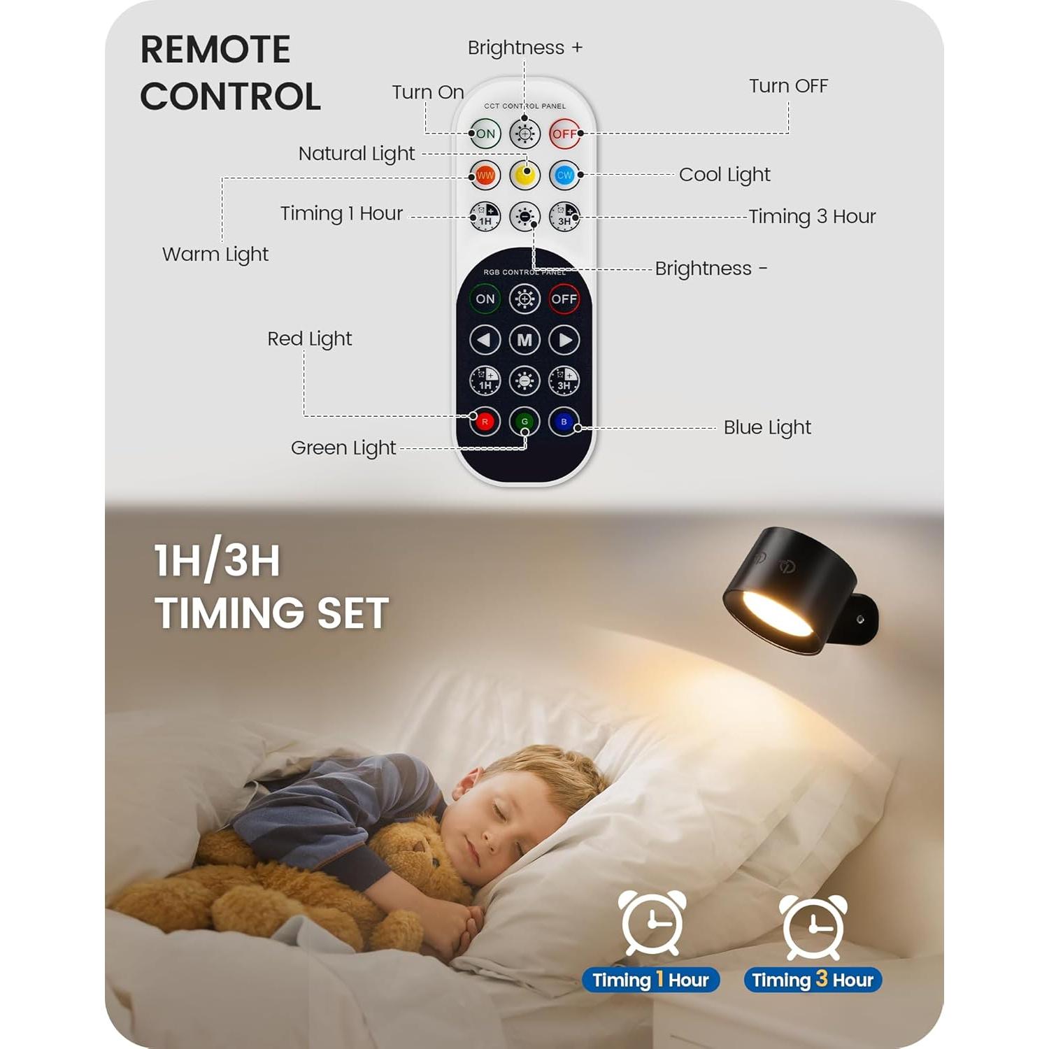 Juego de 2 Apliques de Pared Recargables GOEBLESON Negro