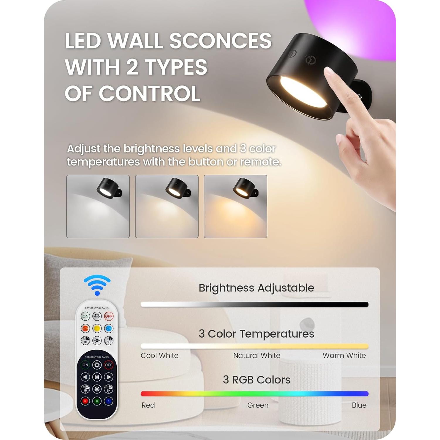 Juego de 2 Apliques de Pared Recargables GOEBLESON Negro