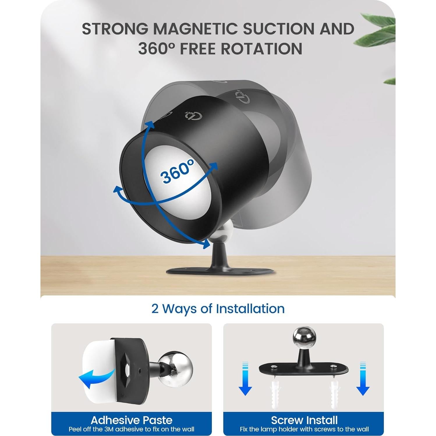 Juego de 2 Apliques de Pared Recargables GOEBLESON Negro