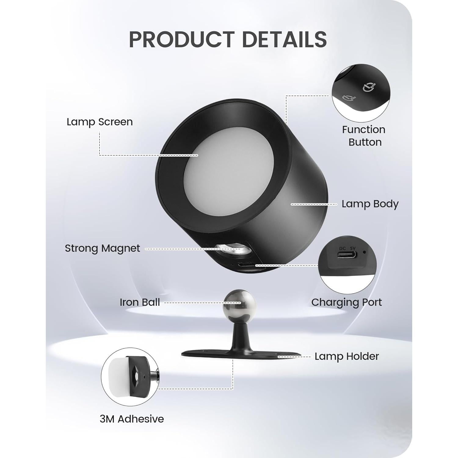 Juego de 2 Apliques de Pared Recargables GOEBLESON Negro