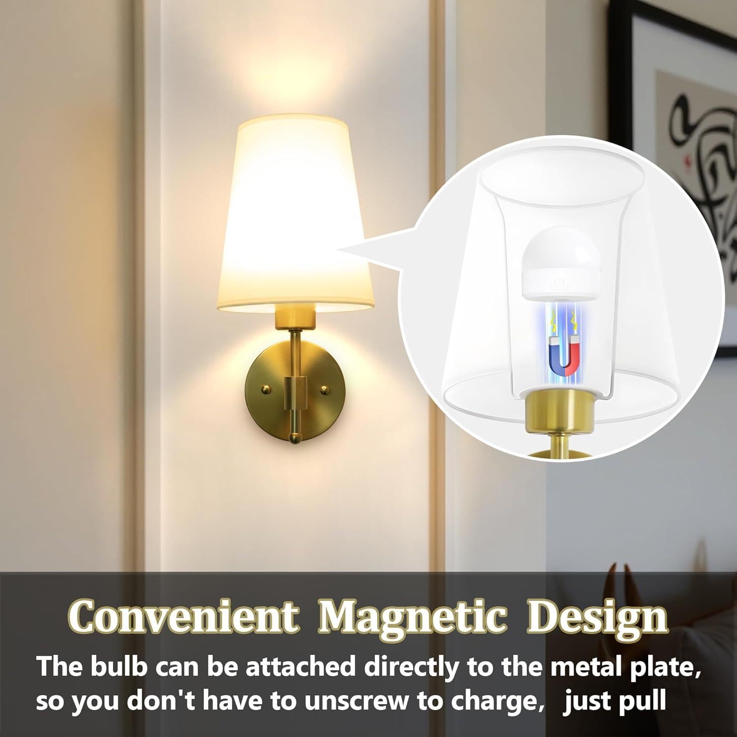 Juego de 2 Apliques de Pared Recargables Laiebri Dorado