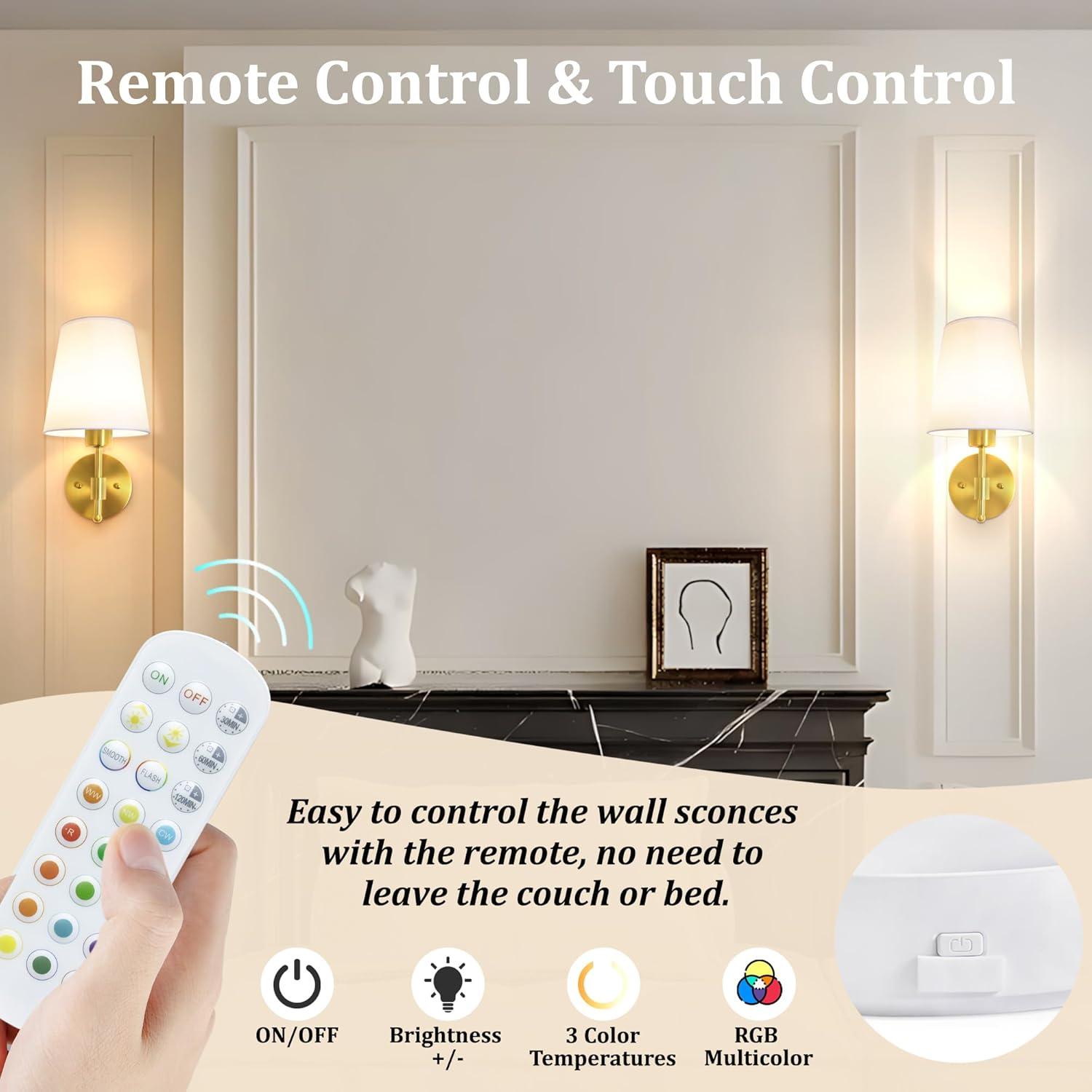 Juego de 2 Apliques de Pared Recargables Laiebri Dorado