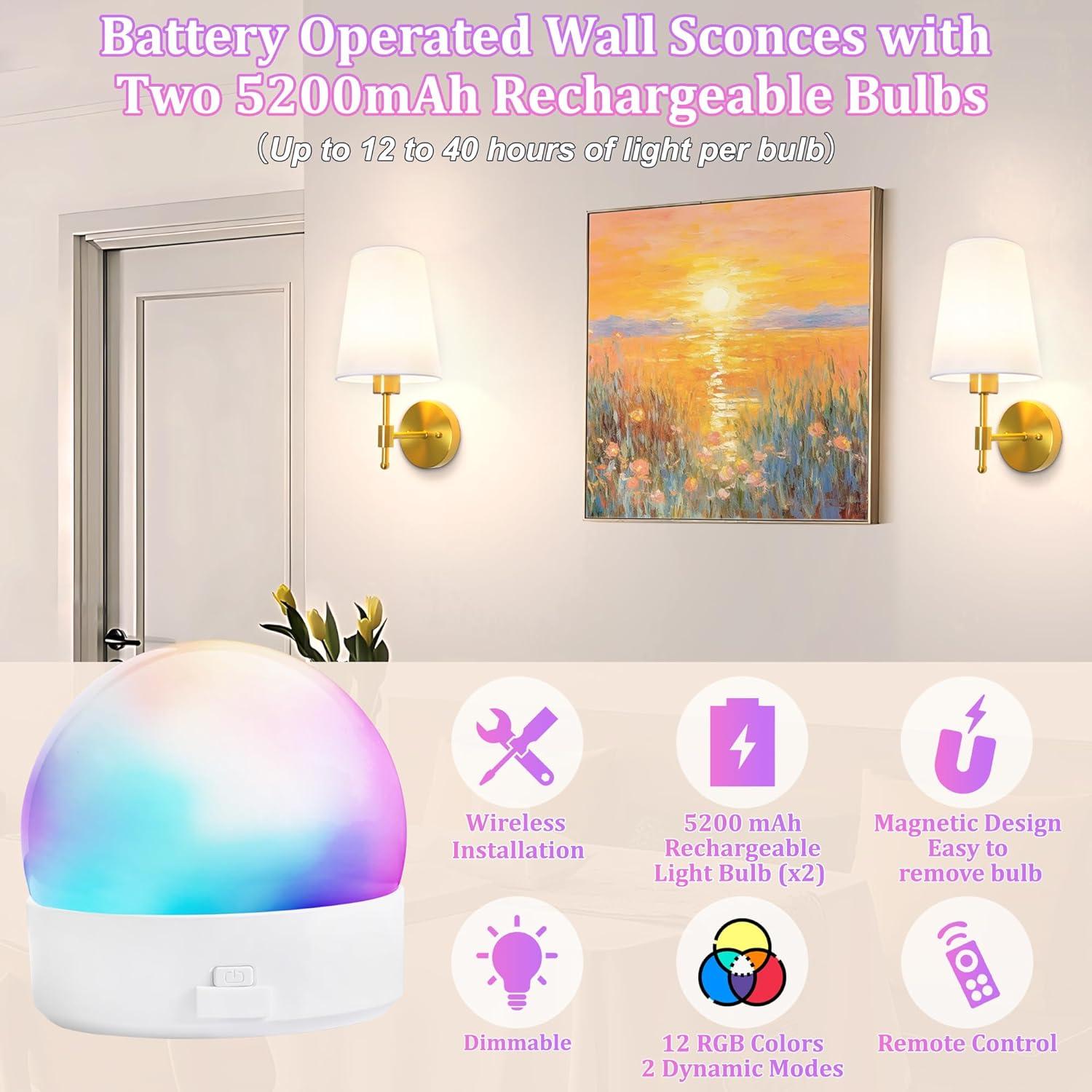 Juego de 2 Apliques de Pared Recargables Laiebri Dorado