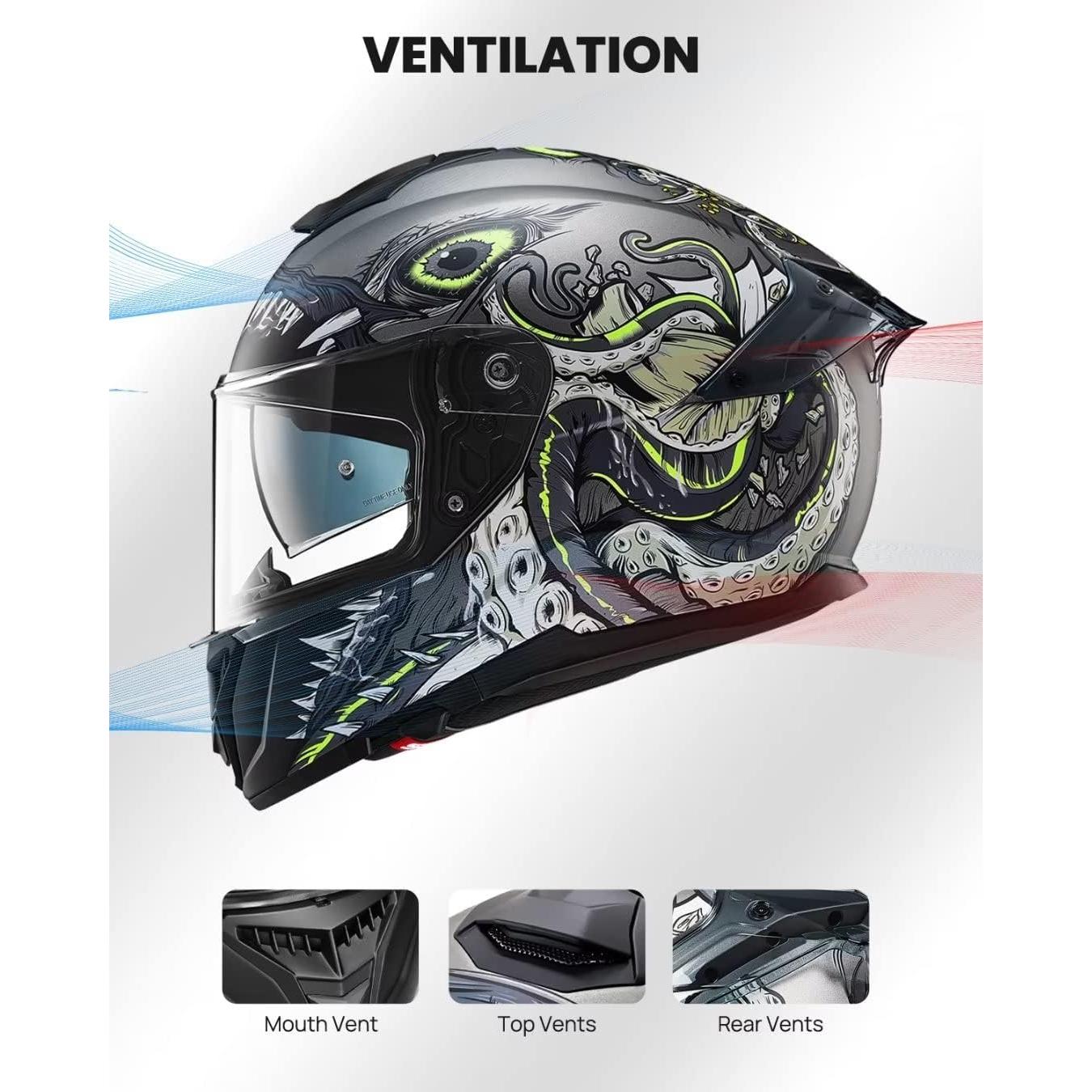 ILM Casco de Moto Doble Visor Modelo 861A Verde Profundo Mar XXL
