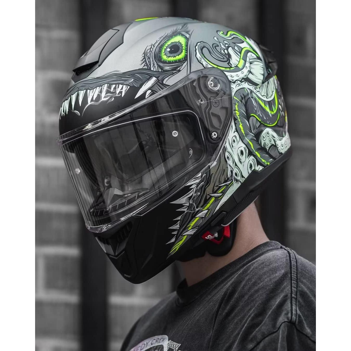 ILM Casco de Moto Doble Visor Modelo 861A Verde Profundo Mar XXL
