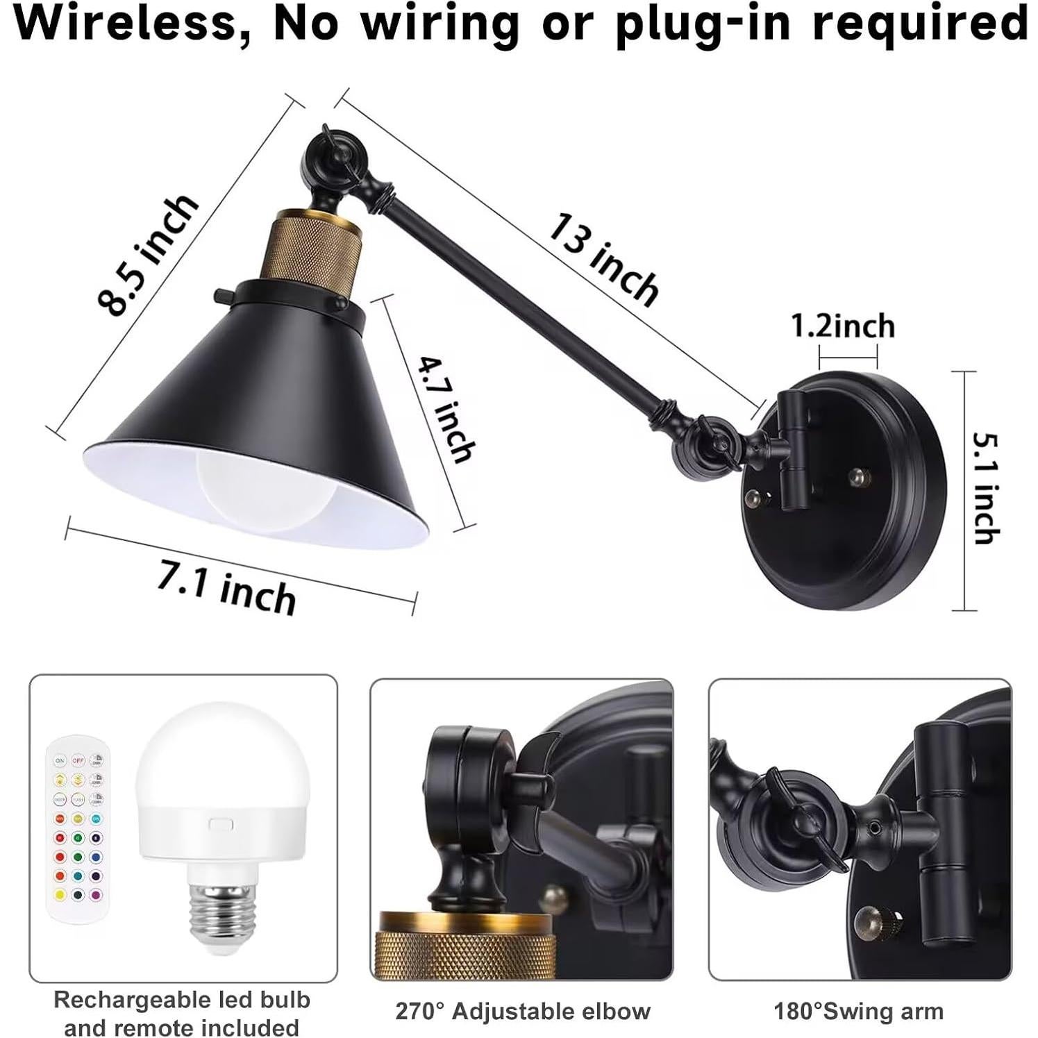 Aplique de Pared Inalámbrico TRLIFE, Juego de 2, Regulable y RGB