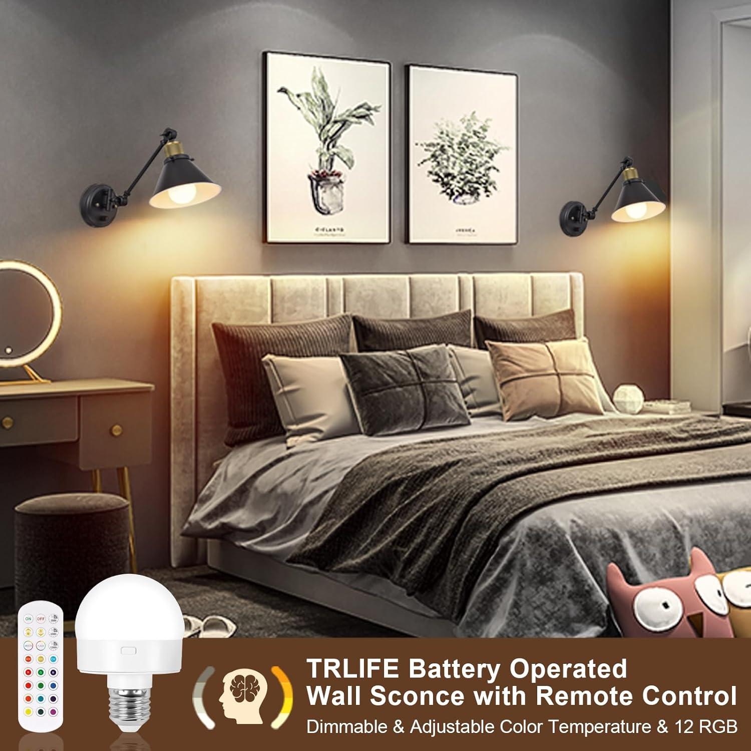 Aplique de Pared Inalámbrico TRLIFE, Juego de 2, Regulable y RGB