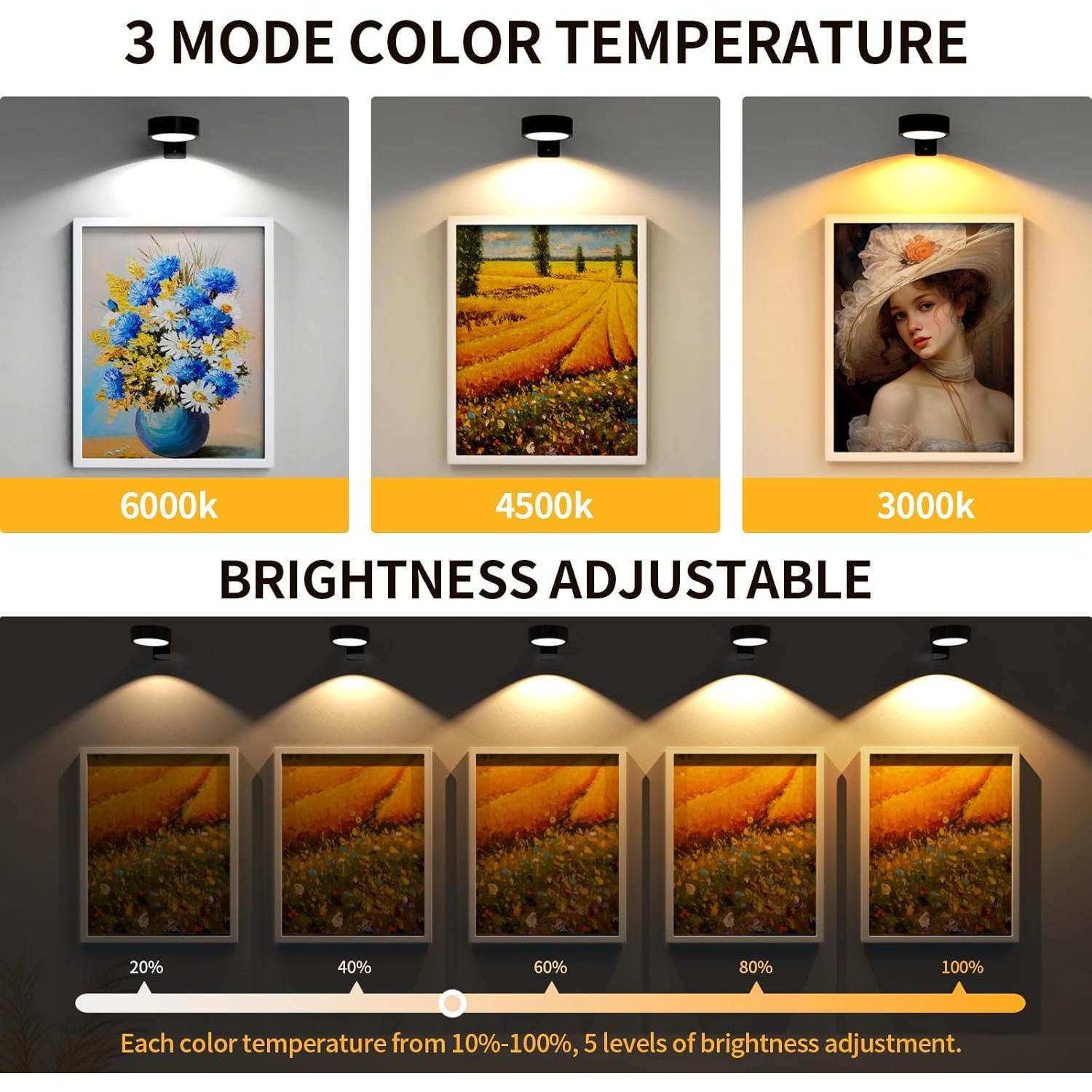 Luces para Cuadros Narotood - Paquete de 3, Recargables, Inalámbricas