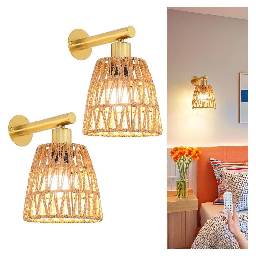 Juego de Apliques de Pared Dorados a Pilas con Control Remoto