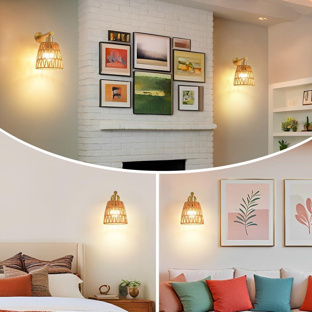 Juego de Apliques de Pared Dorados a Pilas con Control Remoto