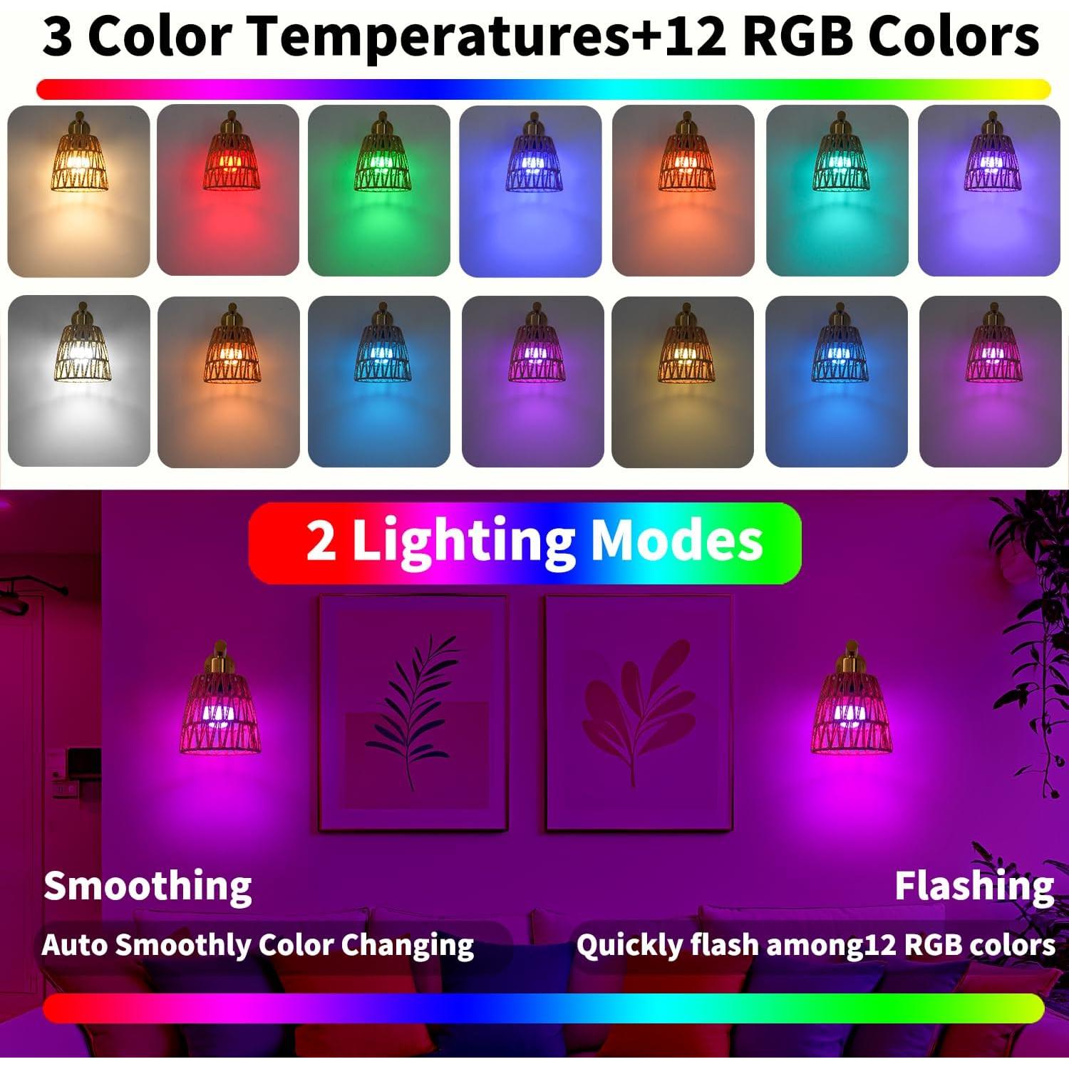 Juego de Apliques de Pared Dorados a Pilas con Control Remoto