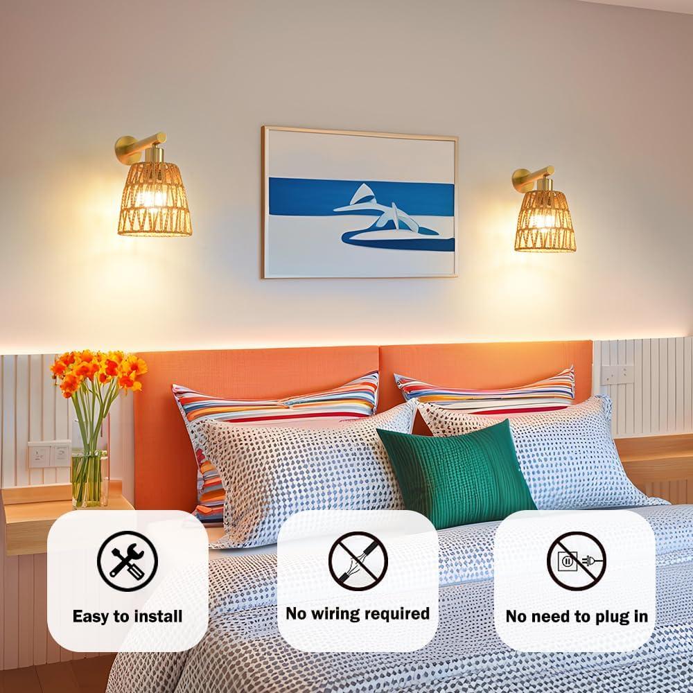 Juego de Apliques de Pared Dorados a Pilas con Control Remoto