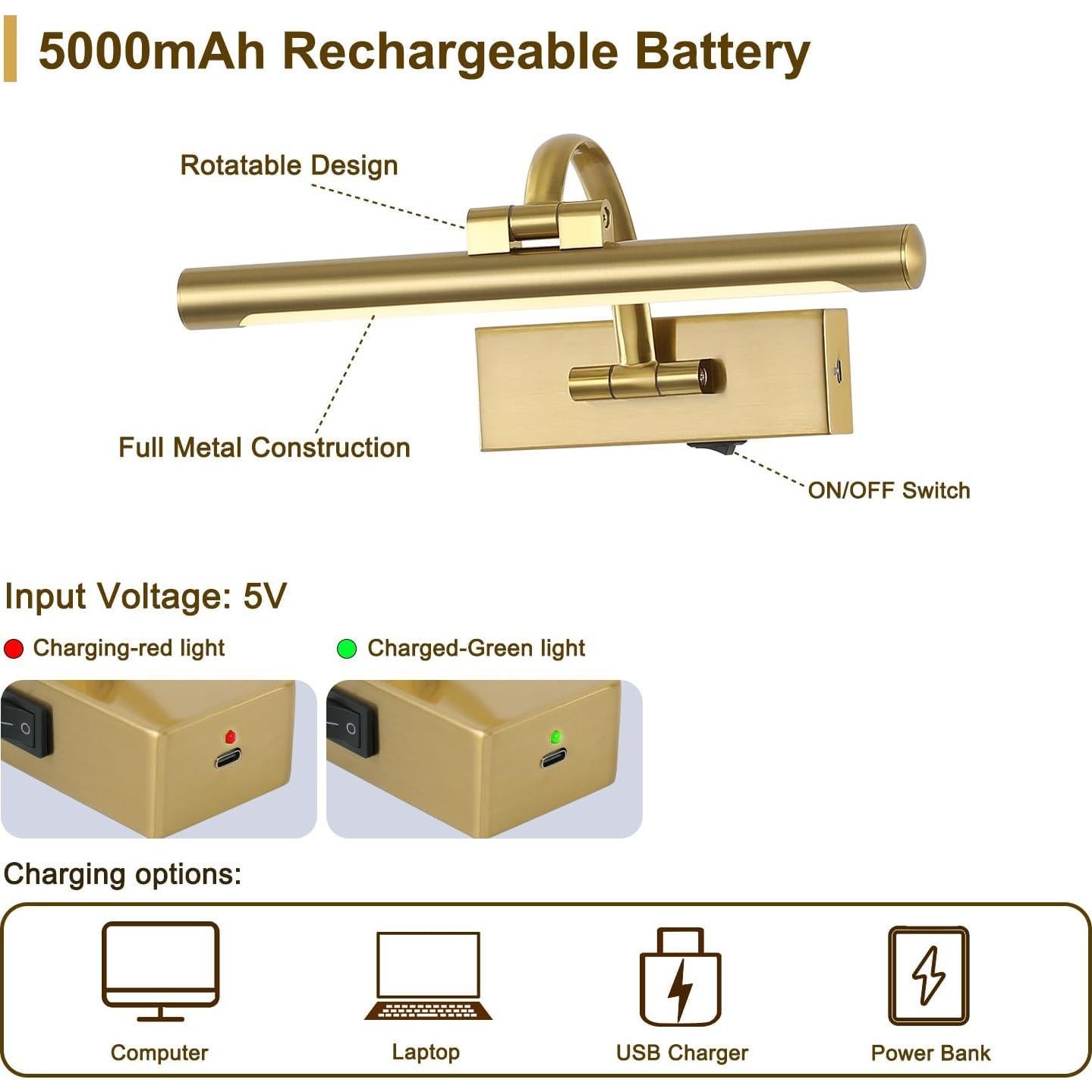 Luz de Imagen Inalámbrica Recargable DESOOP 30.48 cm Bronce