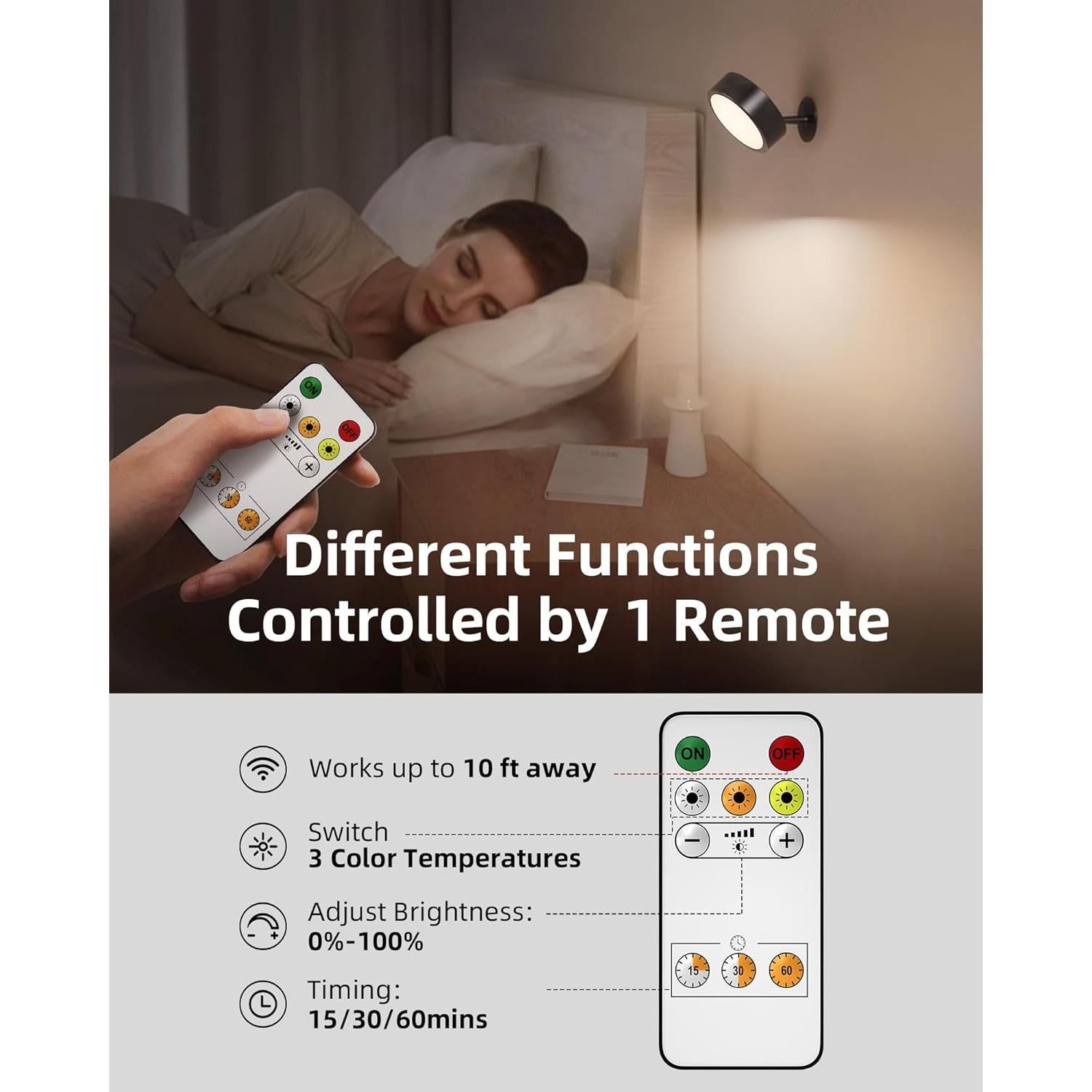 EZVALO Lámpara de Pared LED Recargable 5500mAh Control Remoto