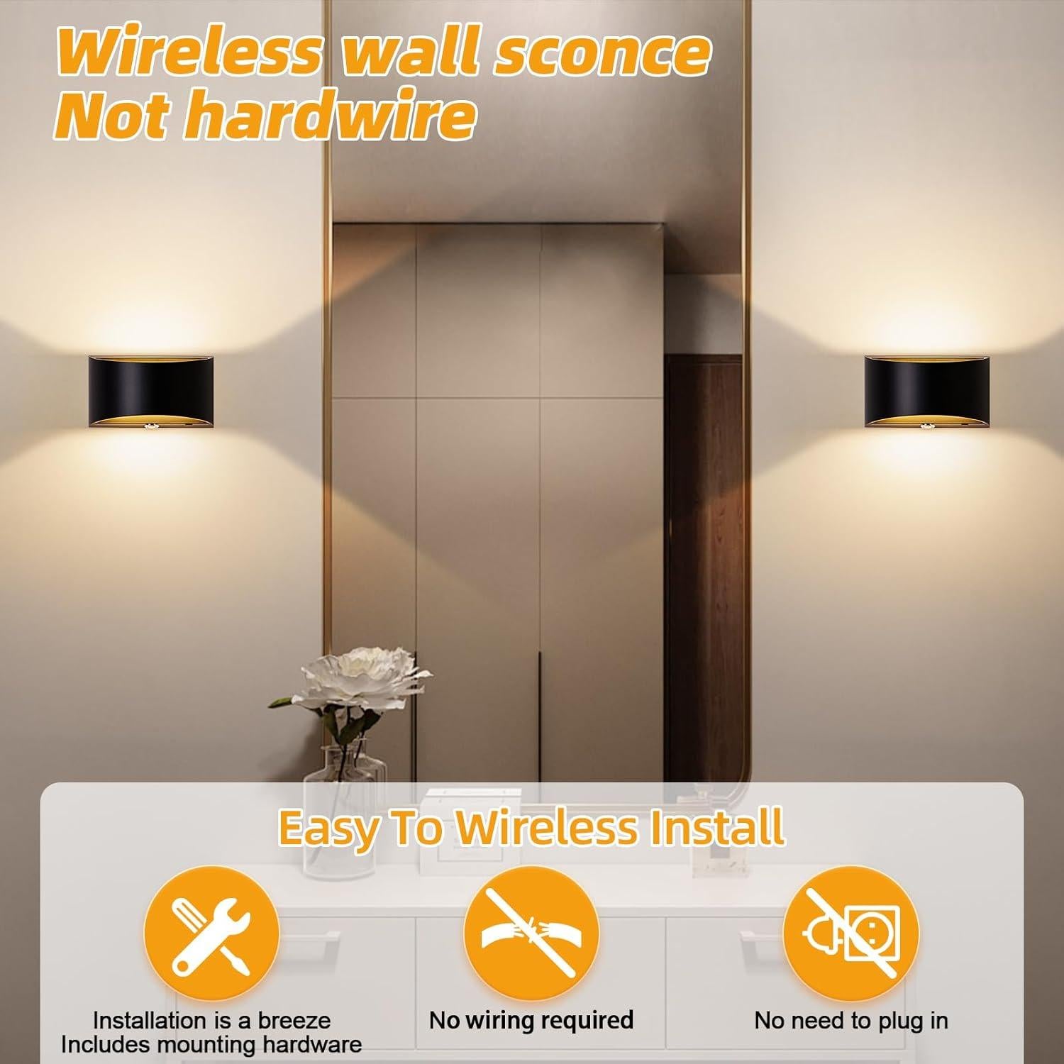 Aplique de Pared LED Recargable MSKEPSL, Luz Táctil Regulable Negra