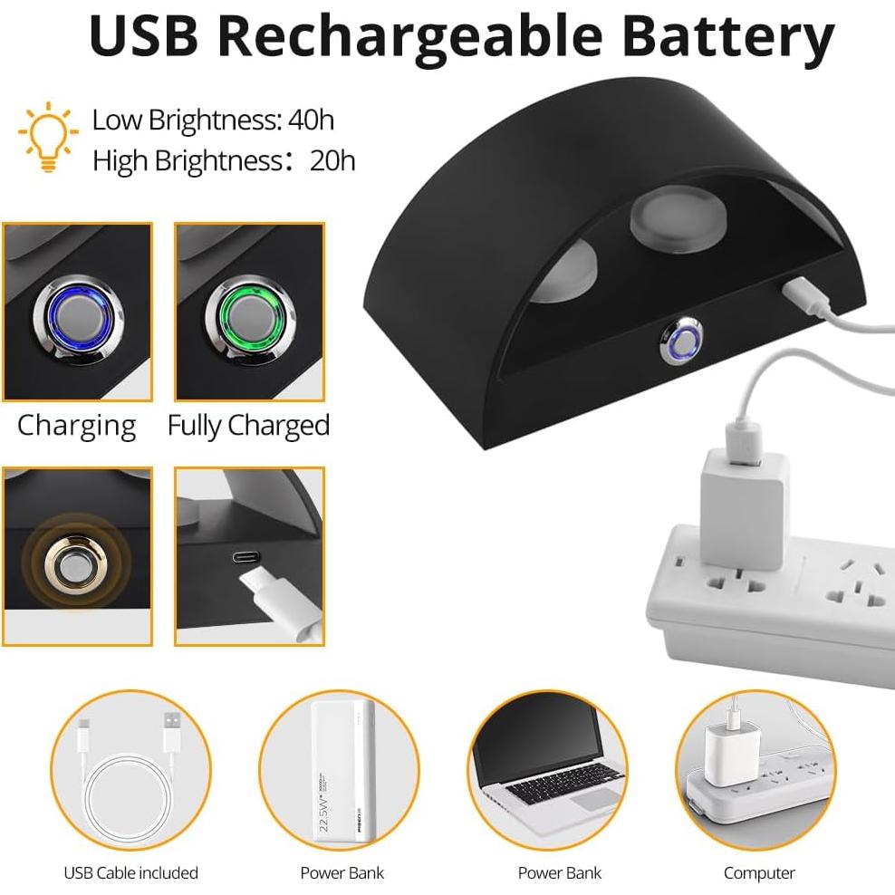 Aplique de Pared LED Recargable MSKEPSL, Luz Táctil Regulable Negra