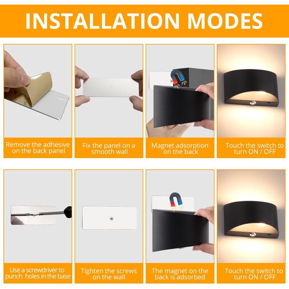 Aplique de Pared LED Recargable MSKEPSL, Luz Táctil Regulable Negra