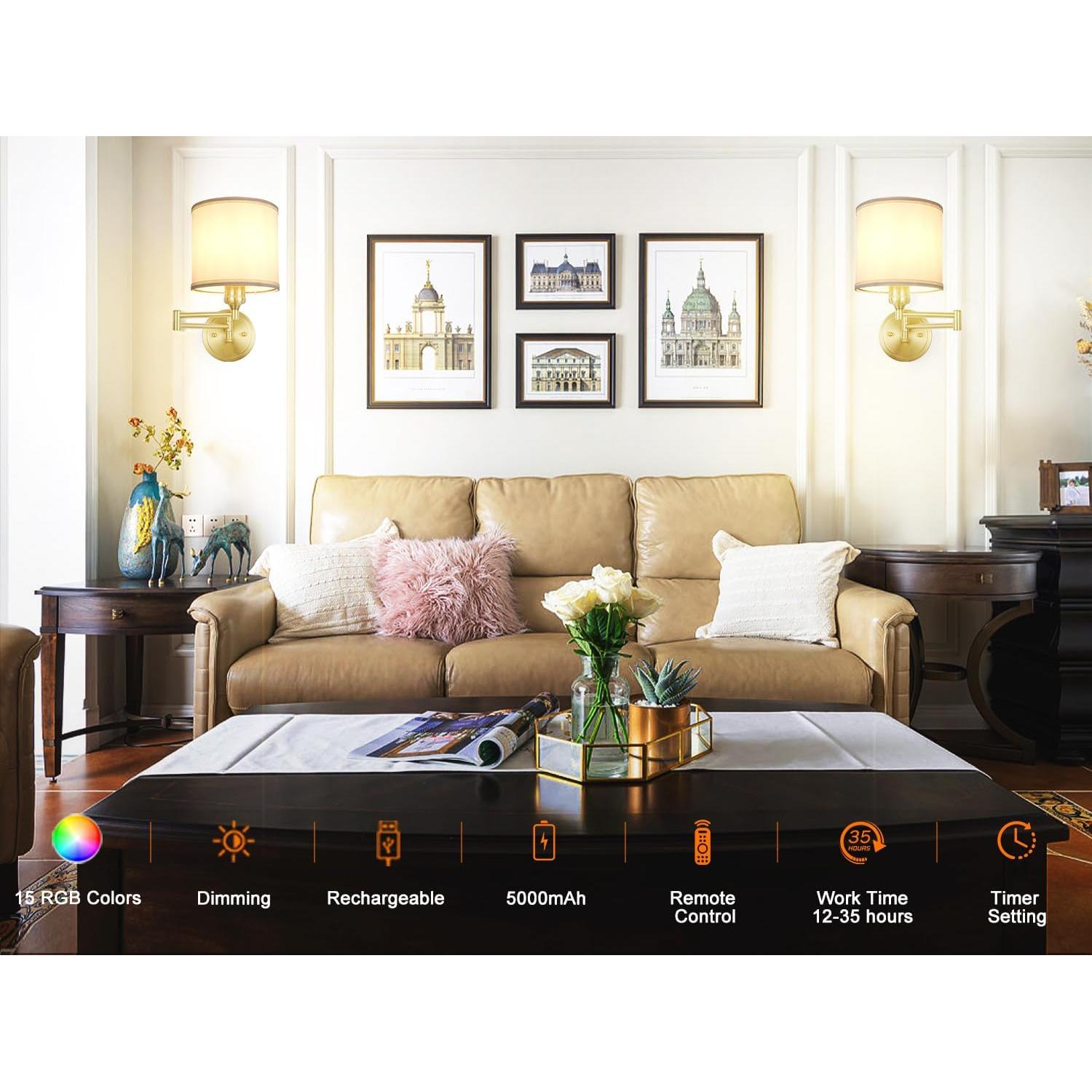 Aplique de pared recargable GOODATE BZ-DC, 15 colores, control remoto