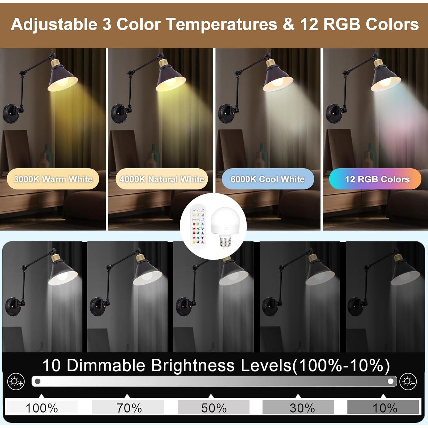 Apliques de Pared Recargables TRLIFE con Control Remoto - 2 Paquete
