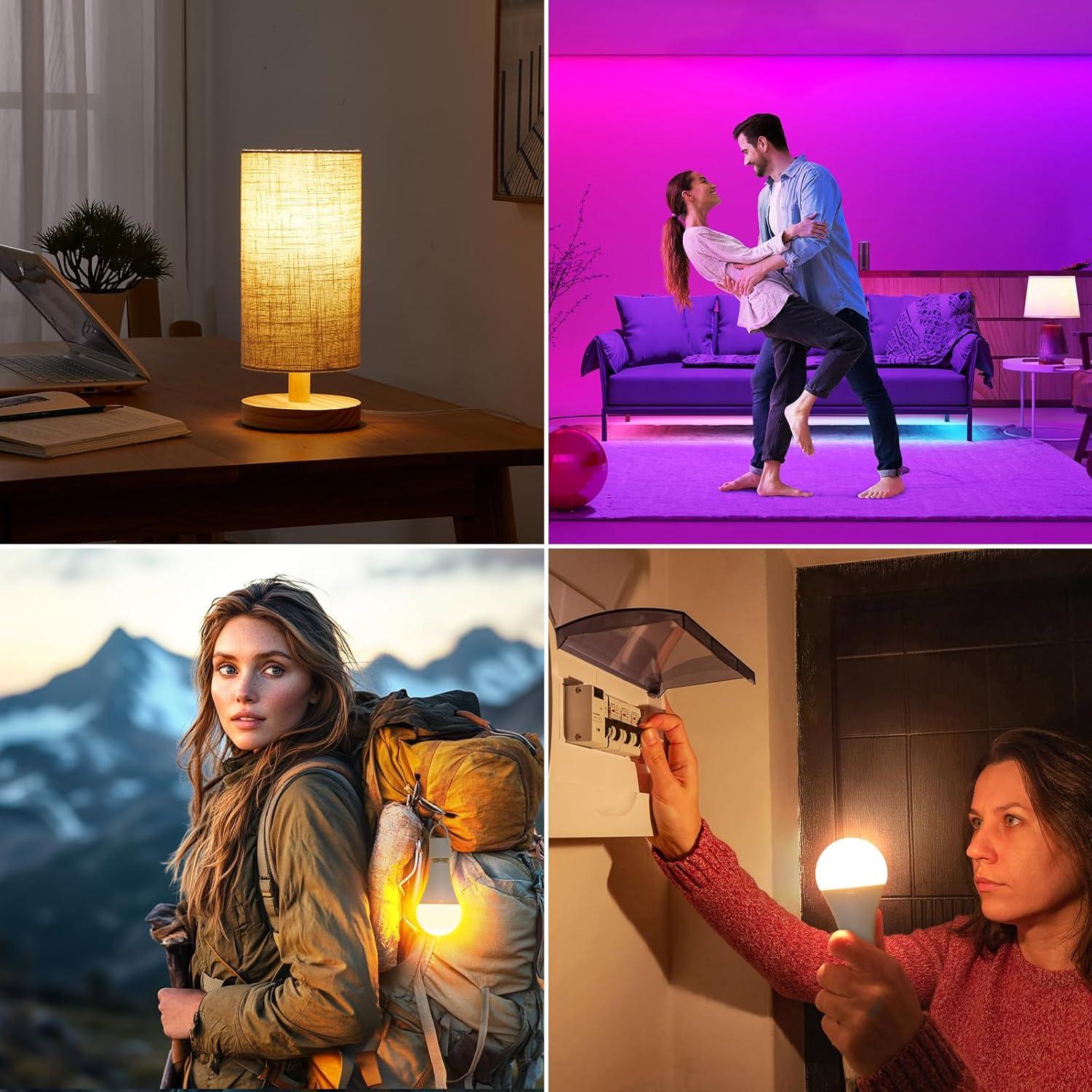 Bombilla LED Recargable A19 Yochoice 2 Paquetes 15 Colores