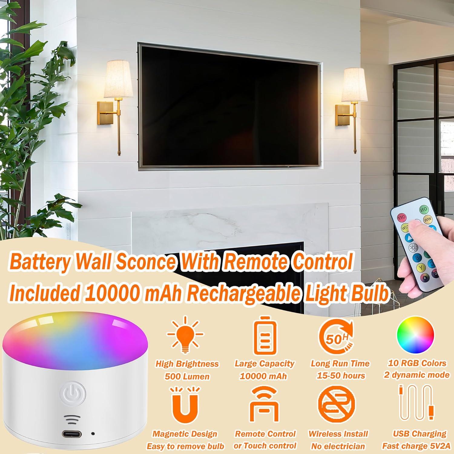 Aplique de Pared Inalámbrico YHCDLAMP 12W Regulable con Control Remoto