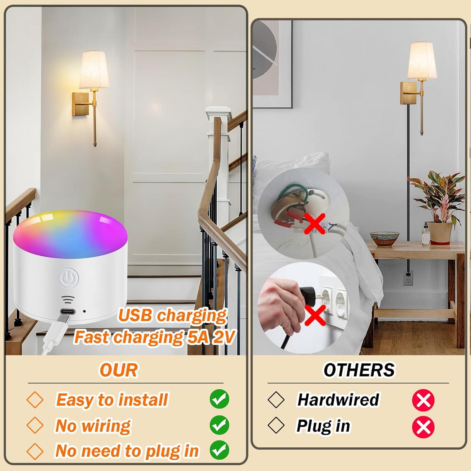 Aplique de Pared Inalámbrico YHCDLAMP 12W Regulable con Control Remoto