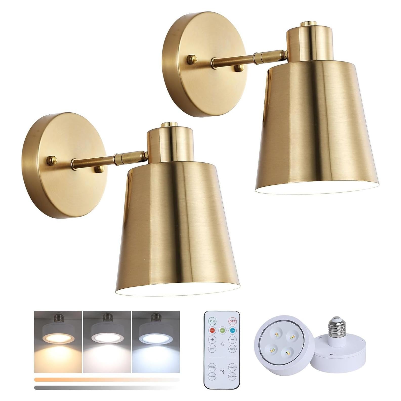 Juego de 2 Apliques de Pared LED Dorados con Control Remoto
