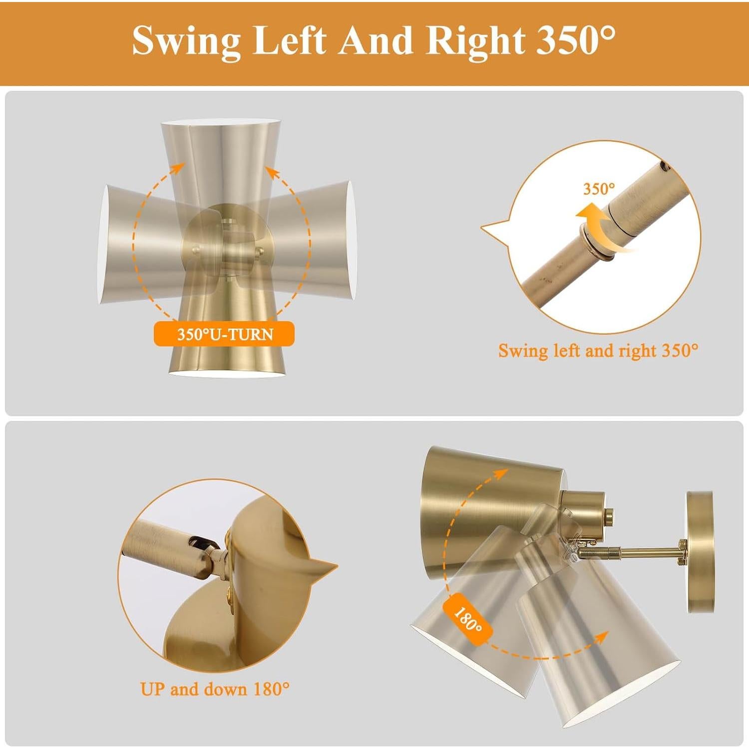 Juego de 2 Apliques de Pared LED Dorados con Control Remoto