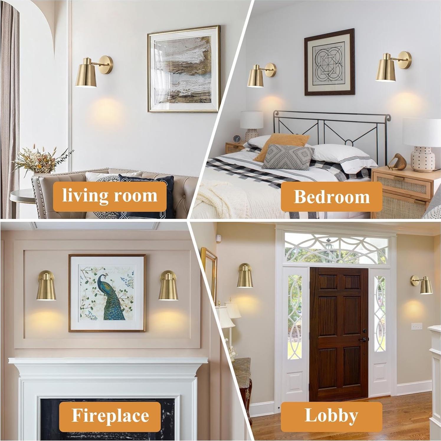 Juego de 2 Apliques de Pared LED Dorados con Control Remoto