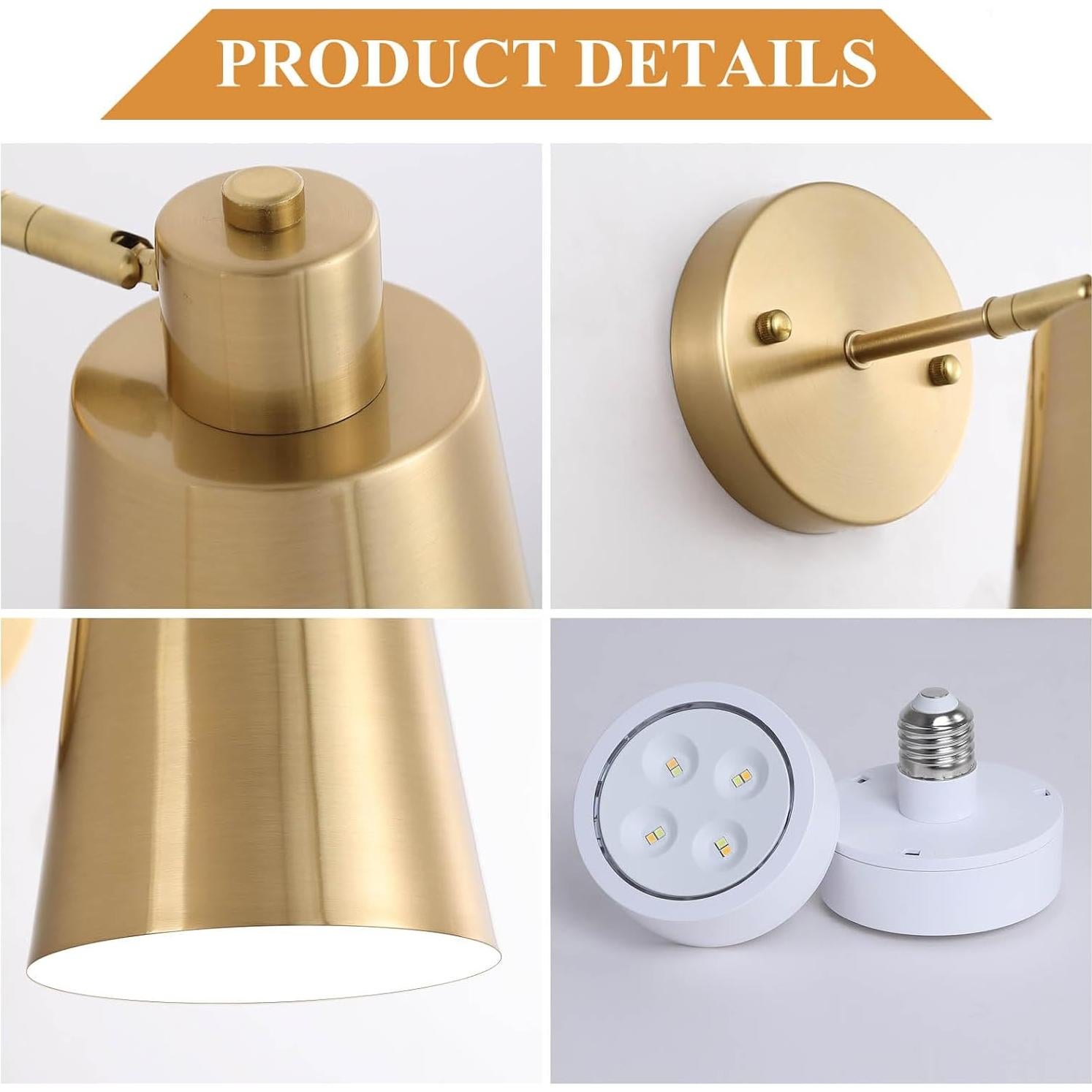 Juego de 2 Apliques de Pared LED Dorados con Control Remoto