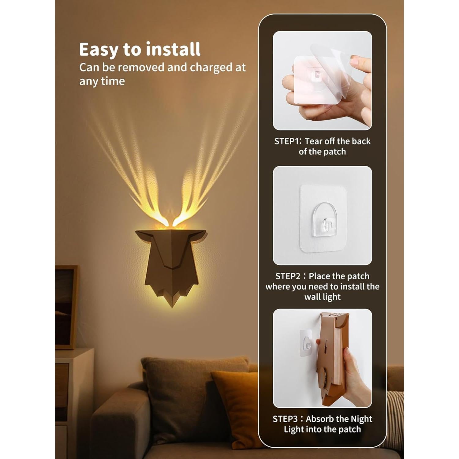 Luz de Pared Recargable Tarinks Ciervo con Control Remoto