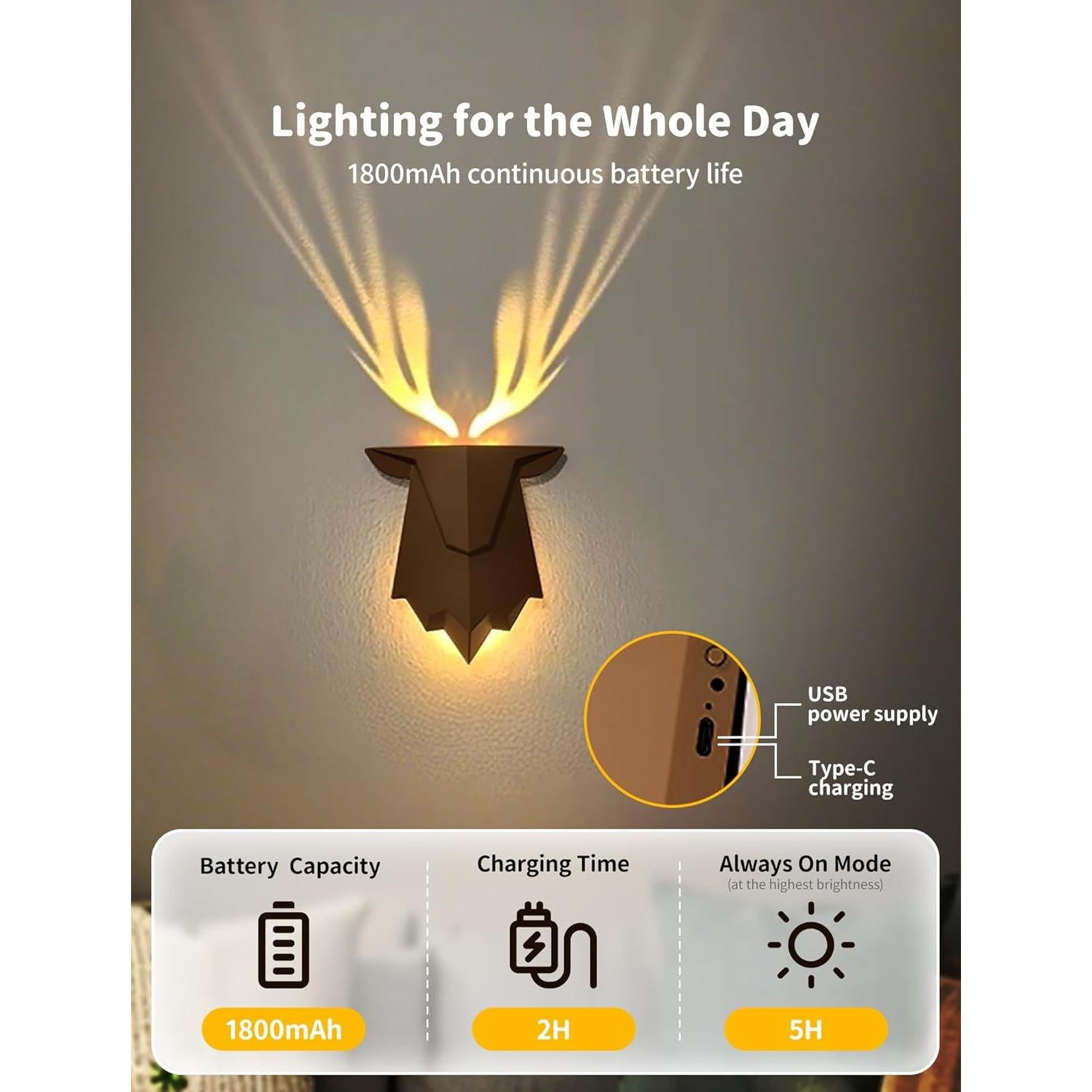 Luz de Pared Recargable Tarinks Ciervo con Control Remoto