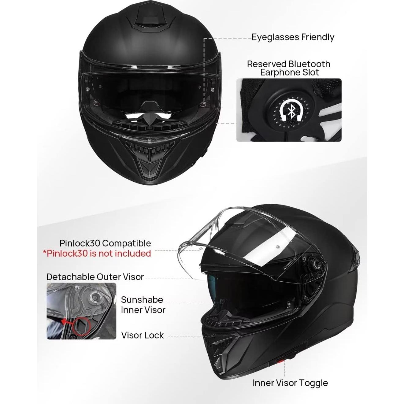 Casco Integral ILM 861A Doble Visera Negro Mate S