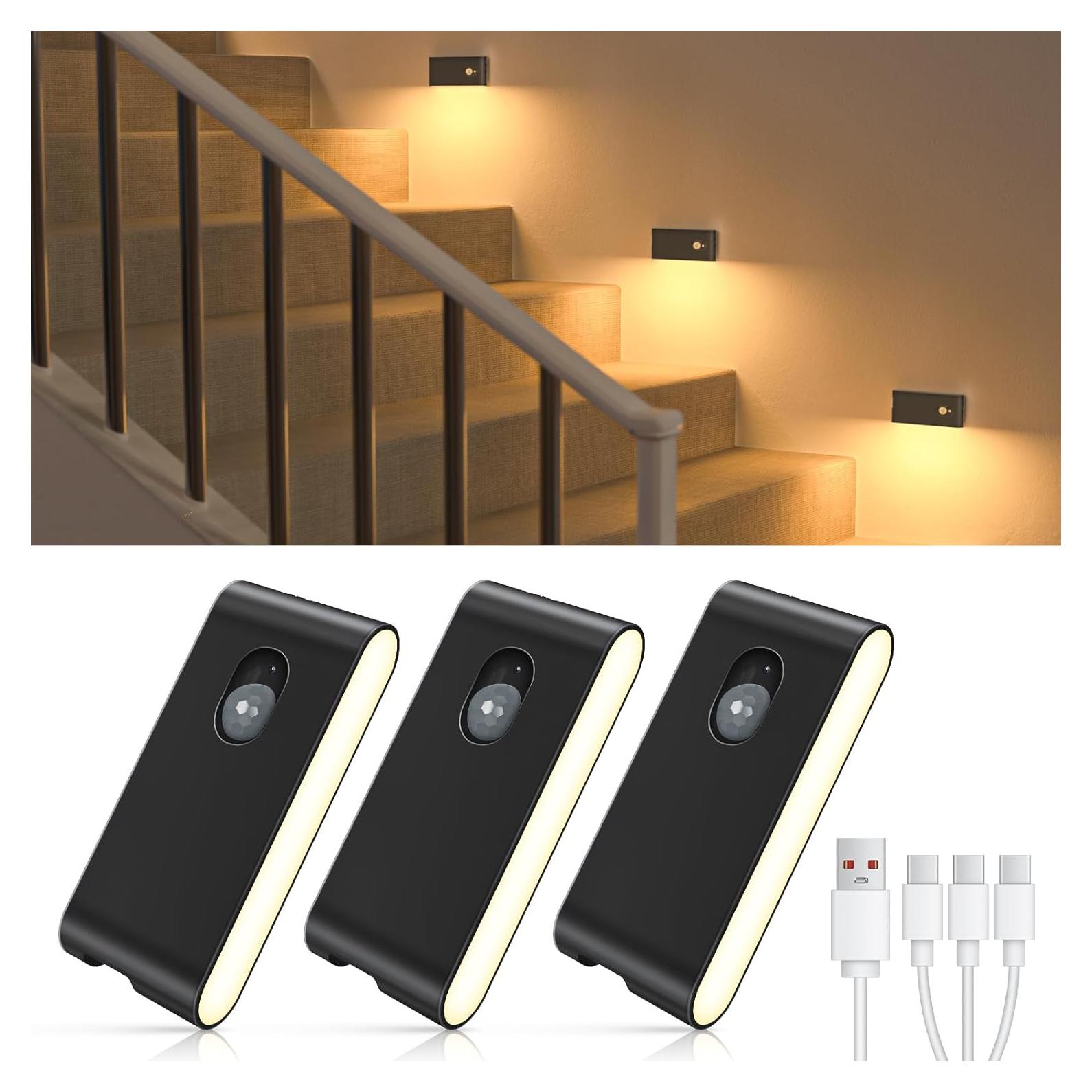 Luz Nocturna Recargable WILLED con Sensor de Movimiento - Paquete de 3