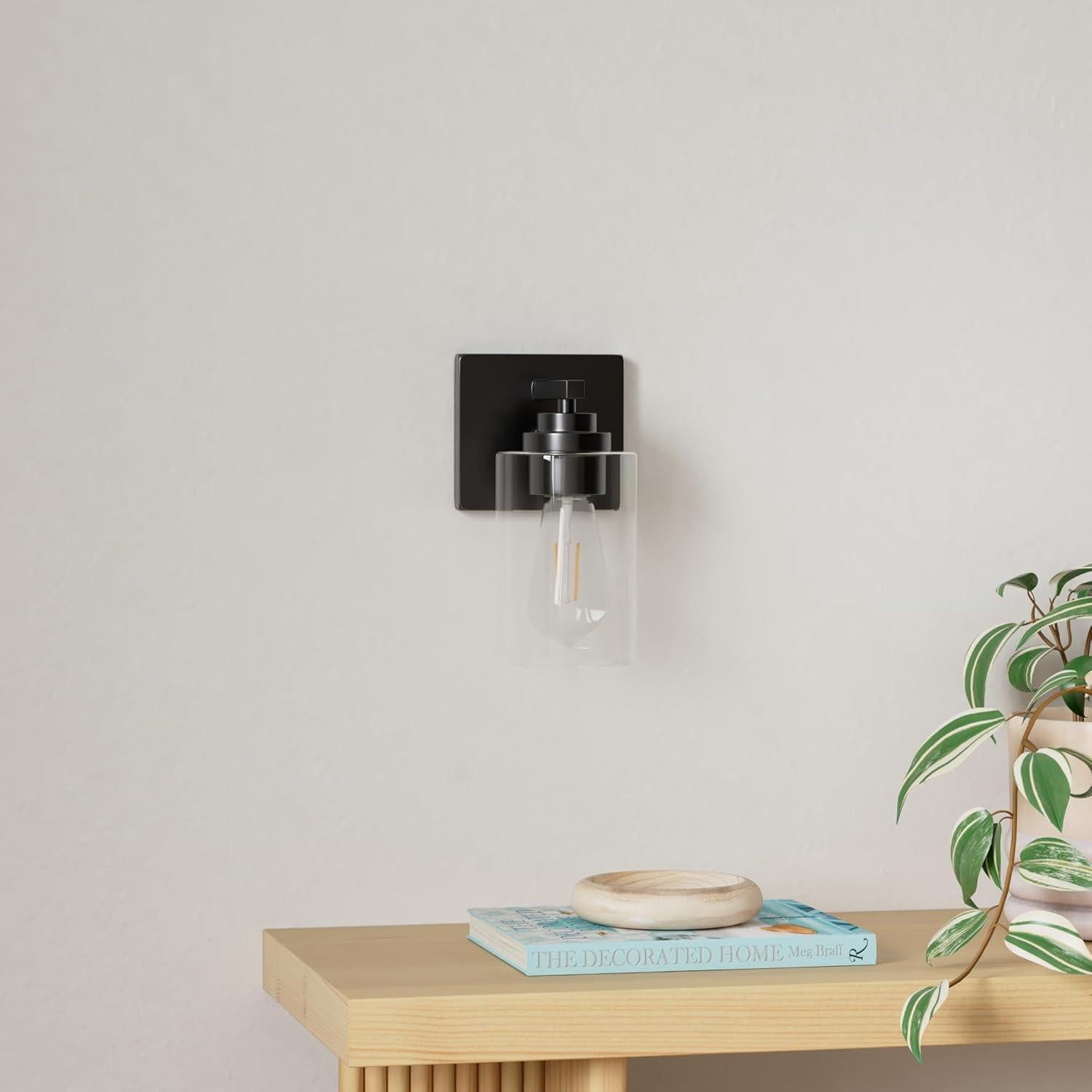 Juego de 2 Apliques de Pared VerRon Negro Mate con Vidrio