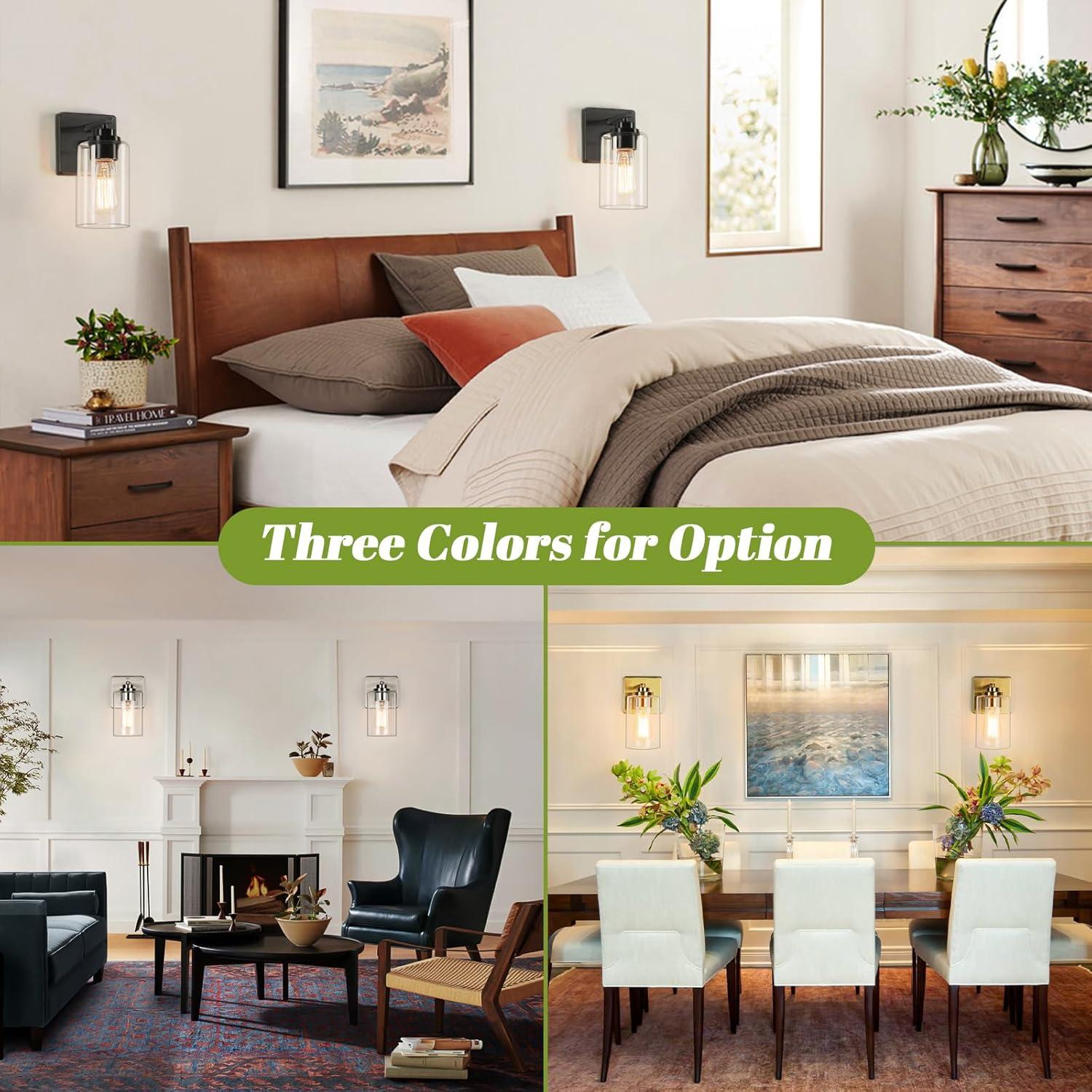 Juego de 2 Apliques de Pared VerRon Negro Mate con Vidrio