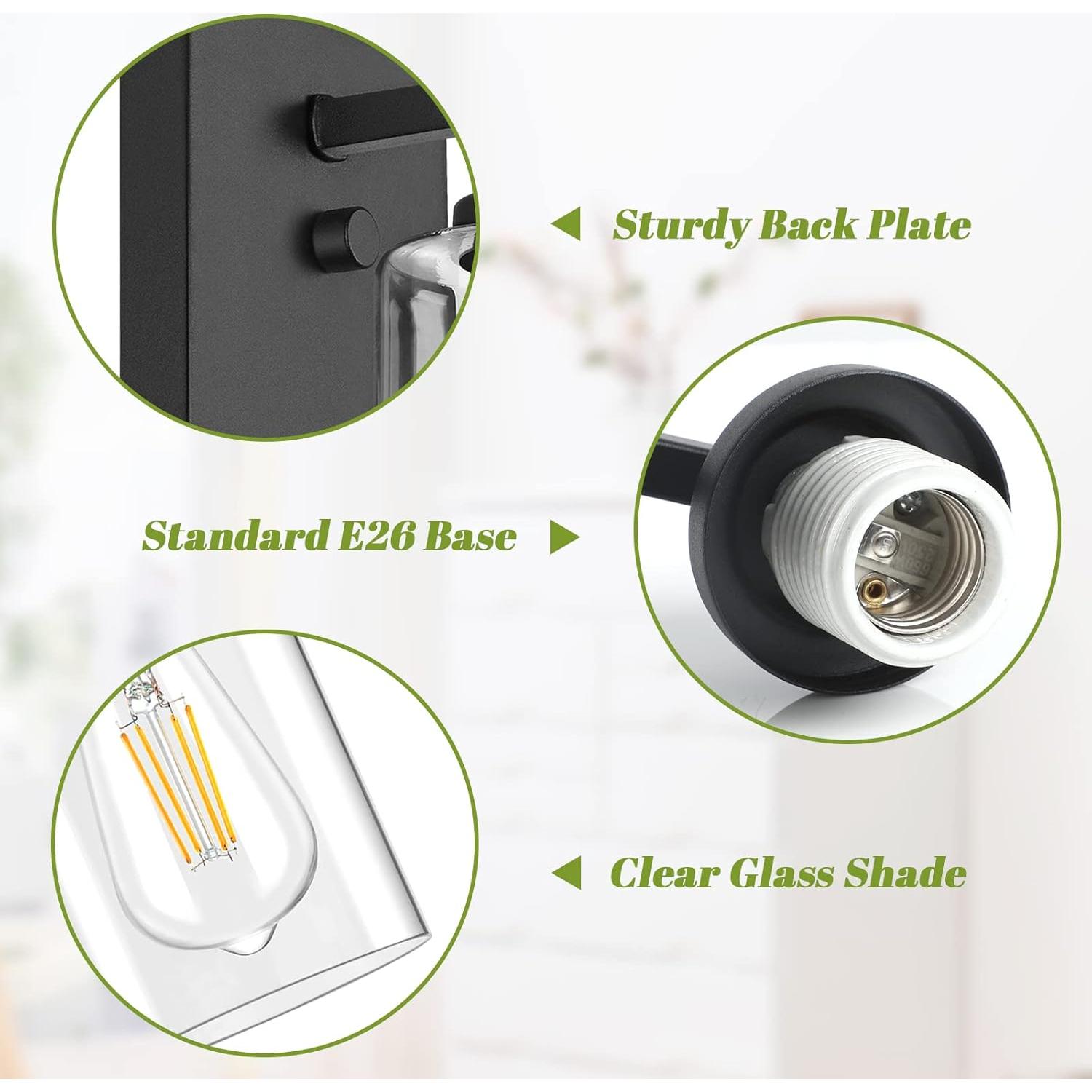 Juego de 2 Apliques de Pared VerRon Negro Mate con Vidrio