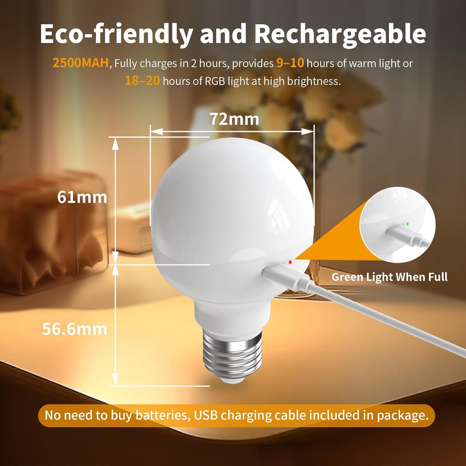 Bombillas Recargables Histar E26 RGB 2500mAh 2 Paquete